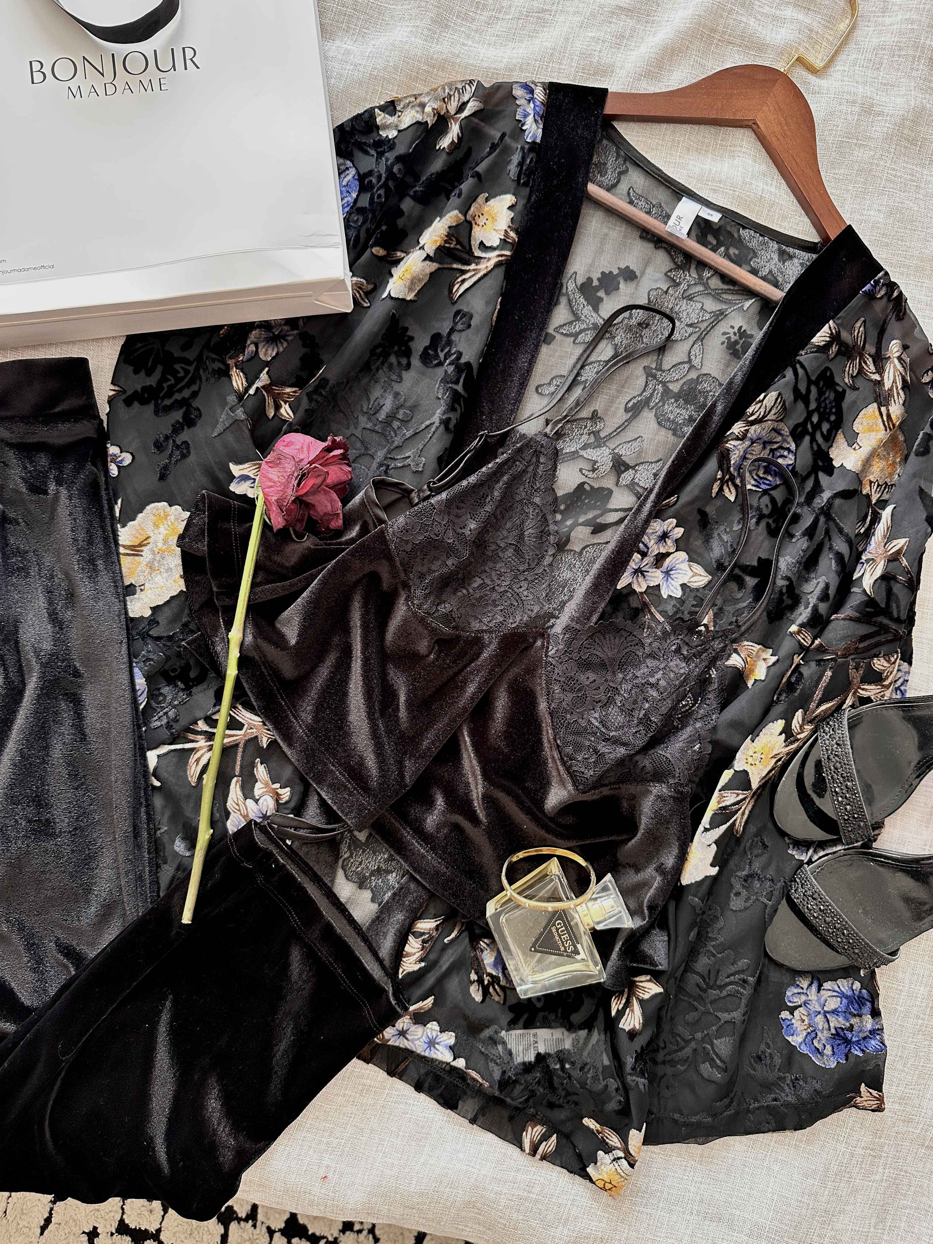 Ensemble 3pcs Bonjour Noir velour 