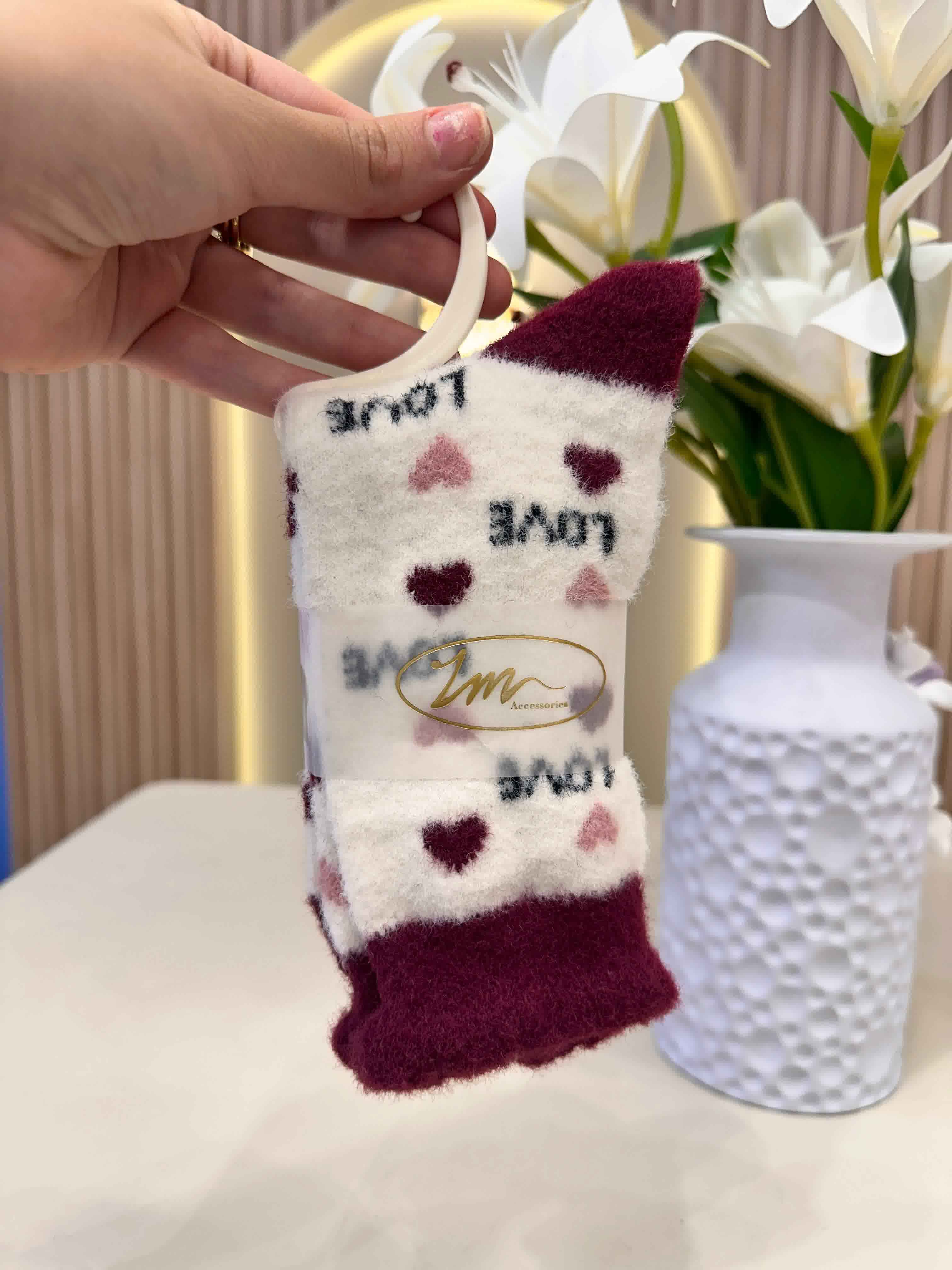 Chaussettes fluffy burgundy 