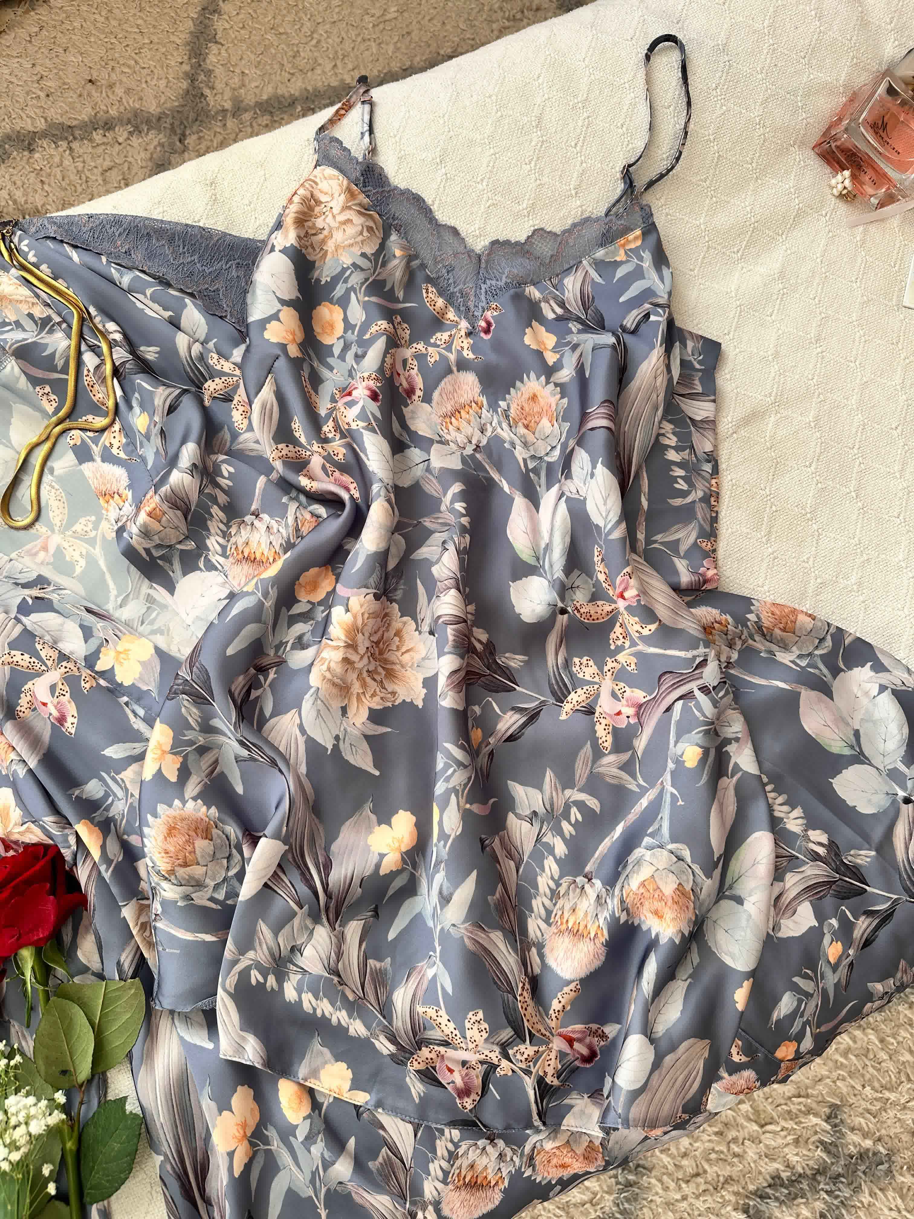 Deshabillé Bonjour bleu  fleuri 