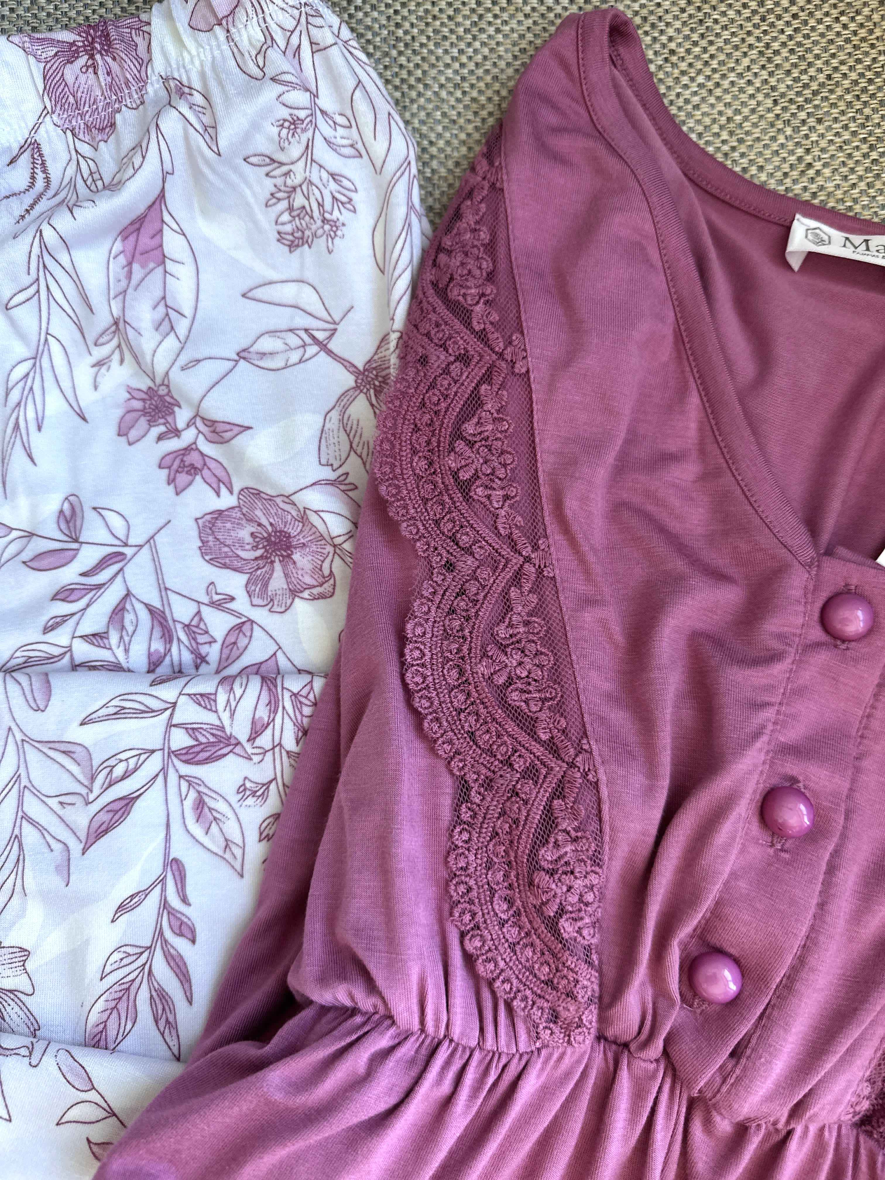 Pyjama  rose boutons avec dentelle 