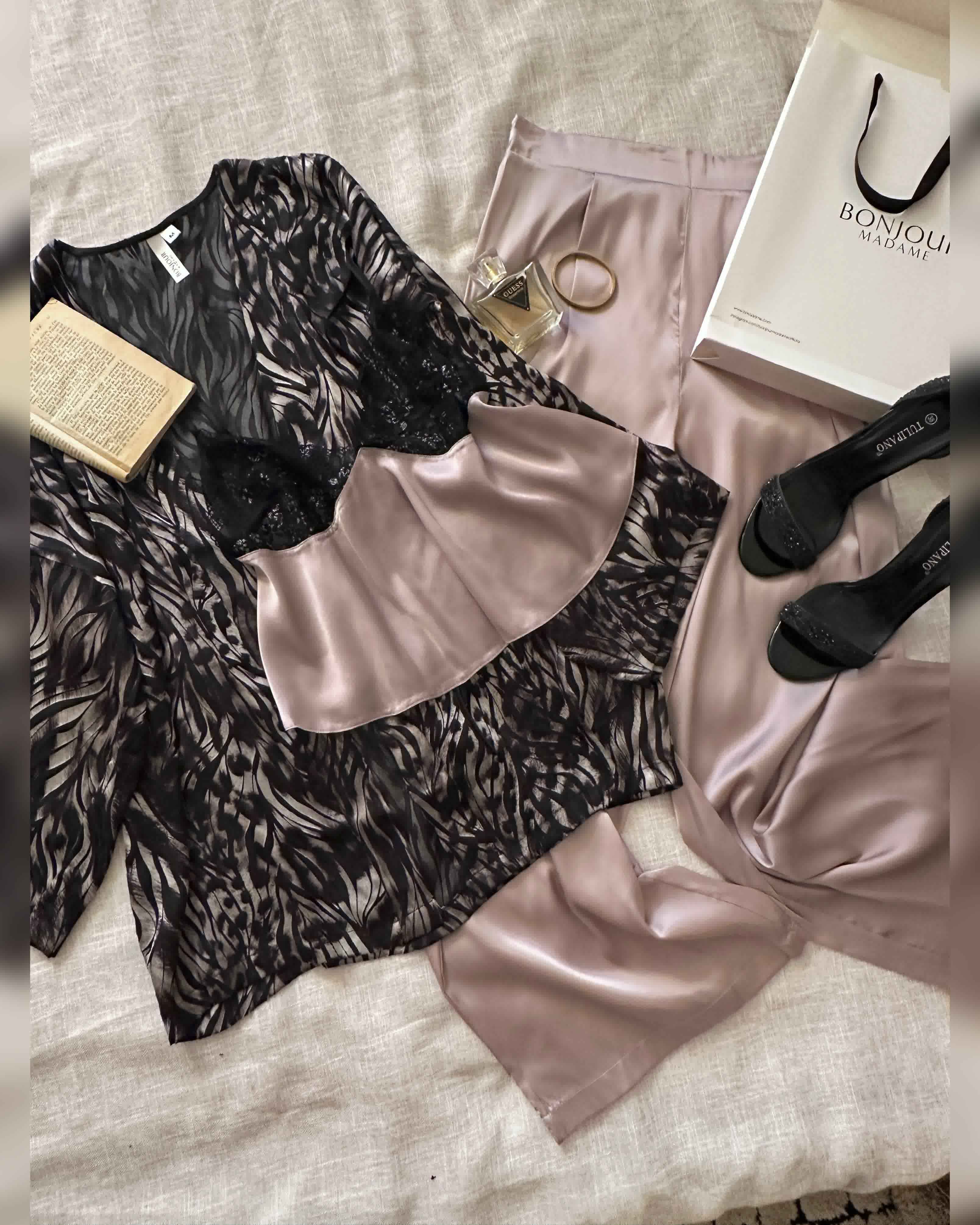 Ensemble 3pcs Bonjour noir/violet 