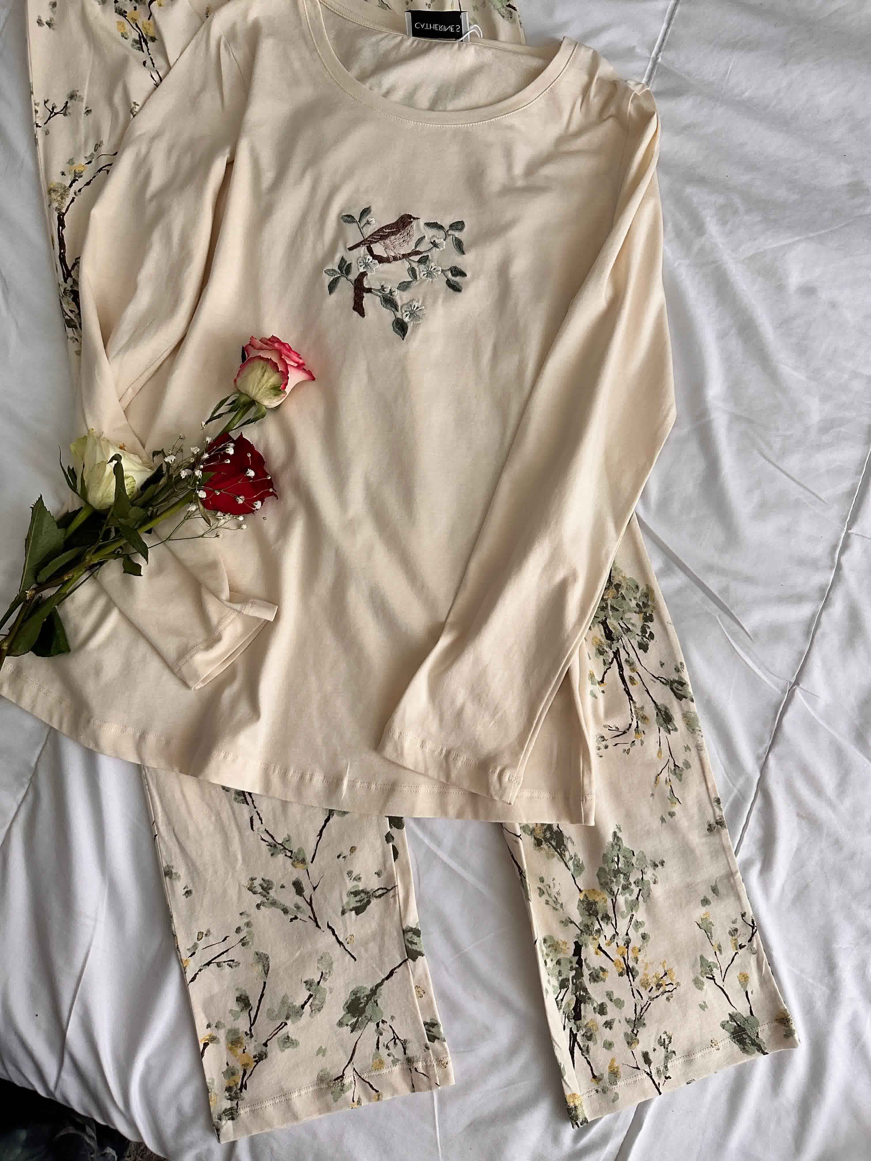 Homewear Penymood beige pantacours fleuri 