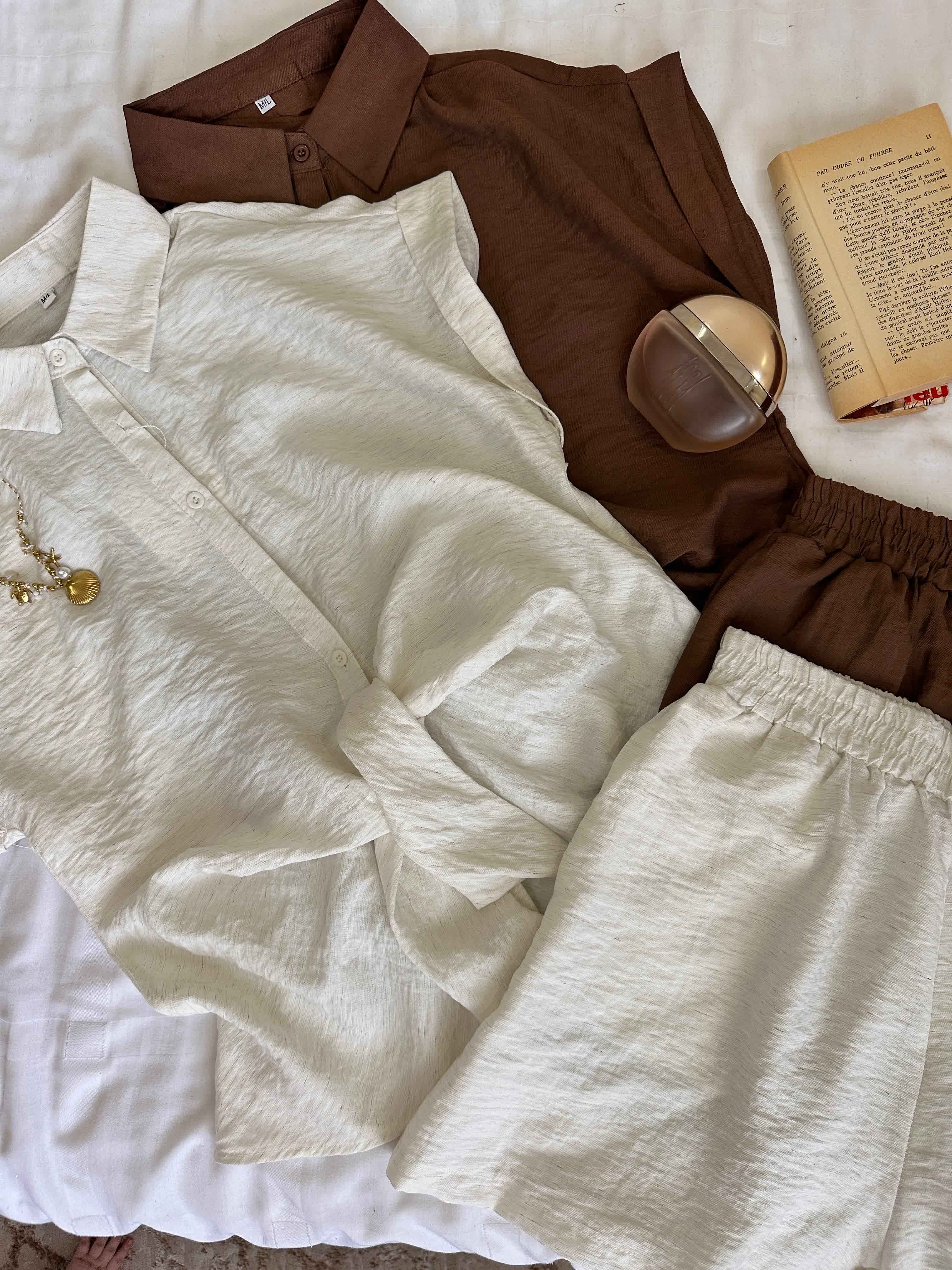 Pyjama short lin noeud 