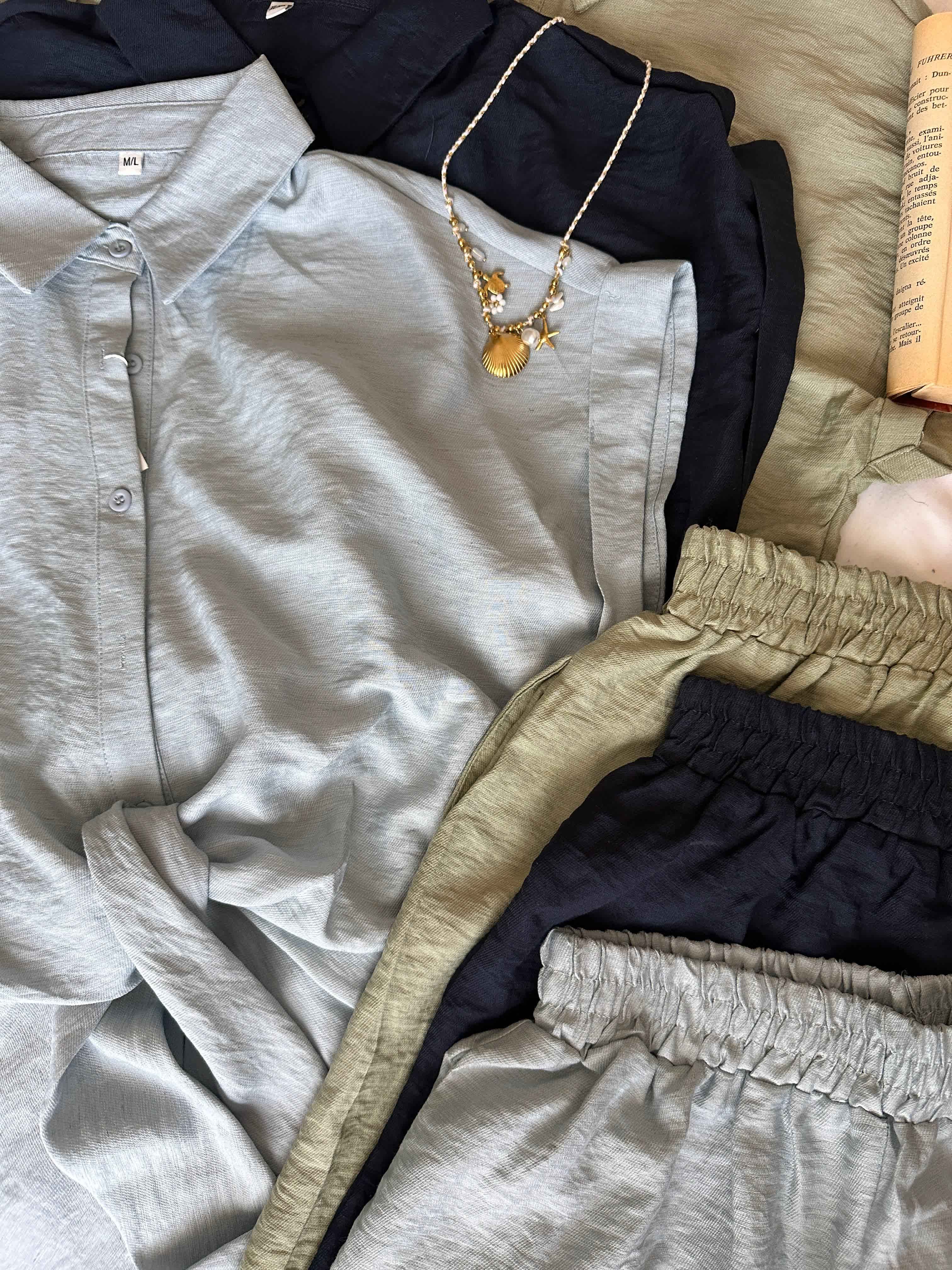 Pyjama short lin noeud 