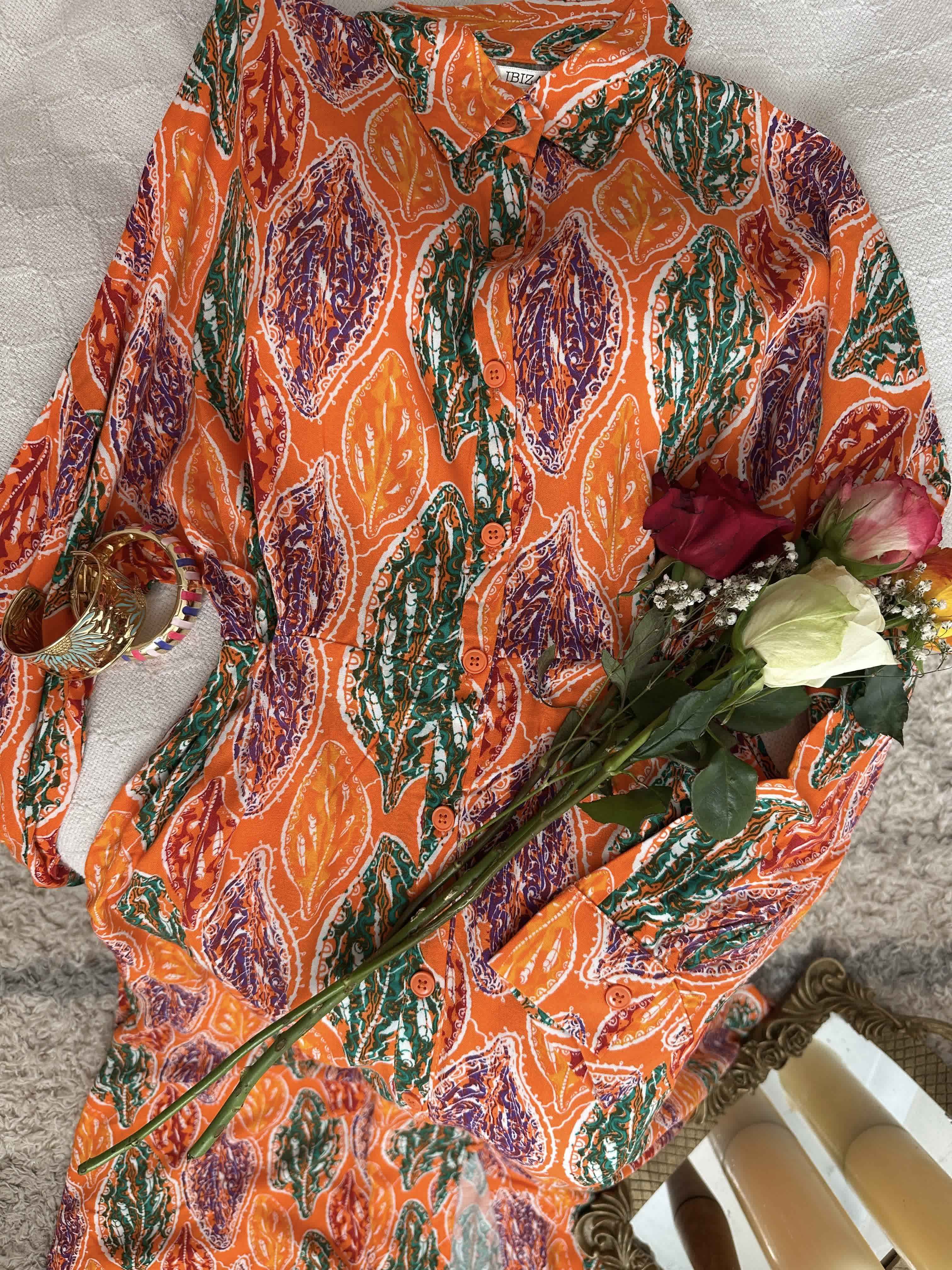 Robe Ibiza orange feuilles 