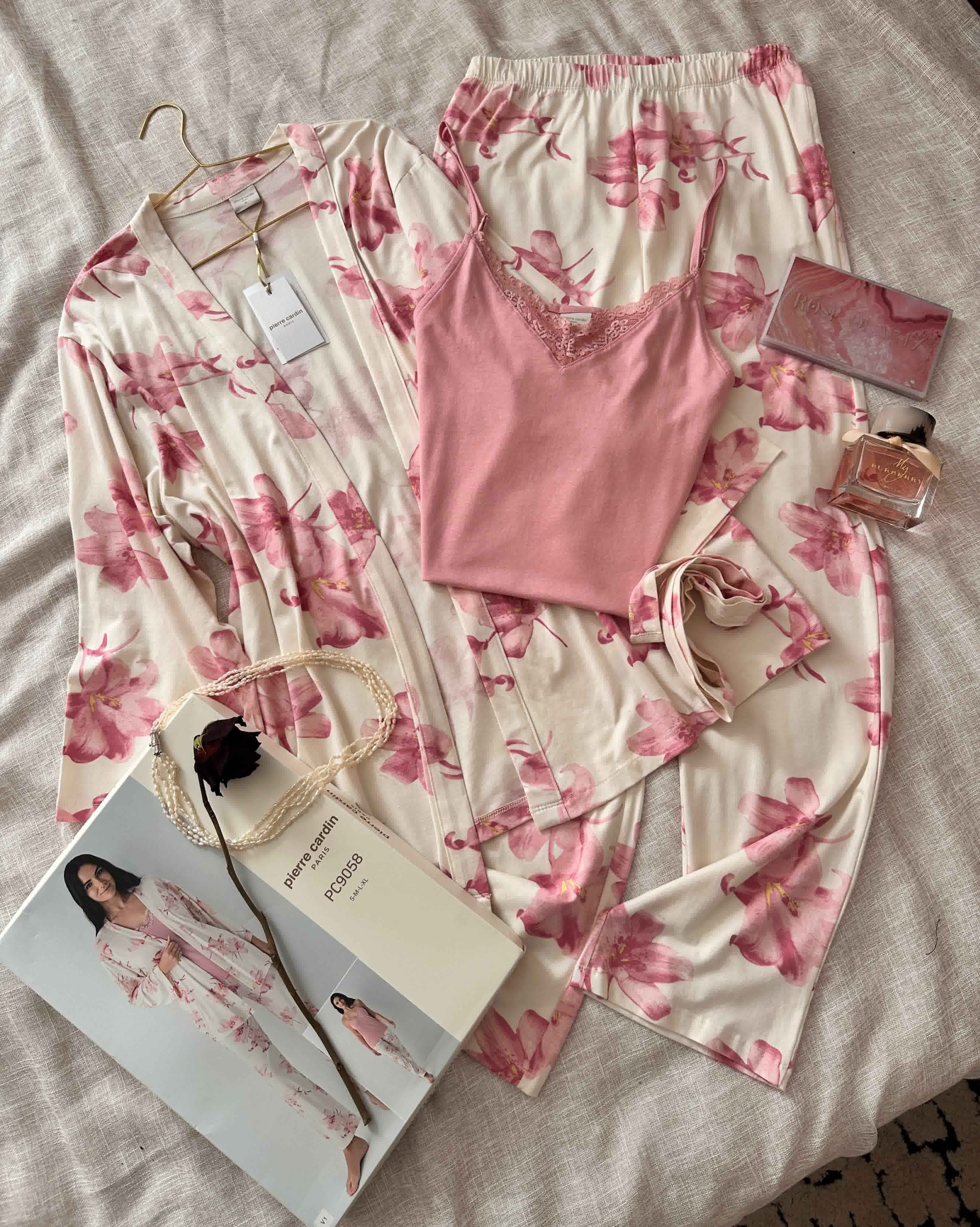 Ensemble 3pcs Pierre Cardin fleurs rose