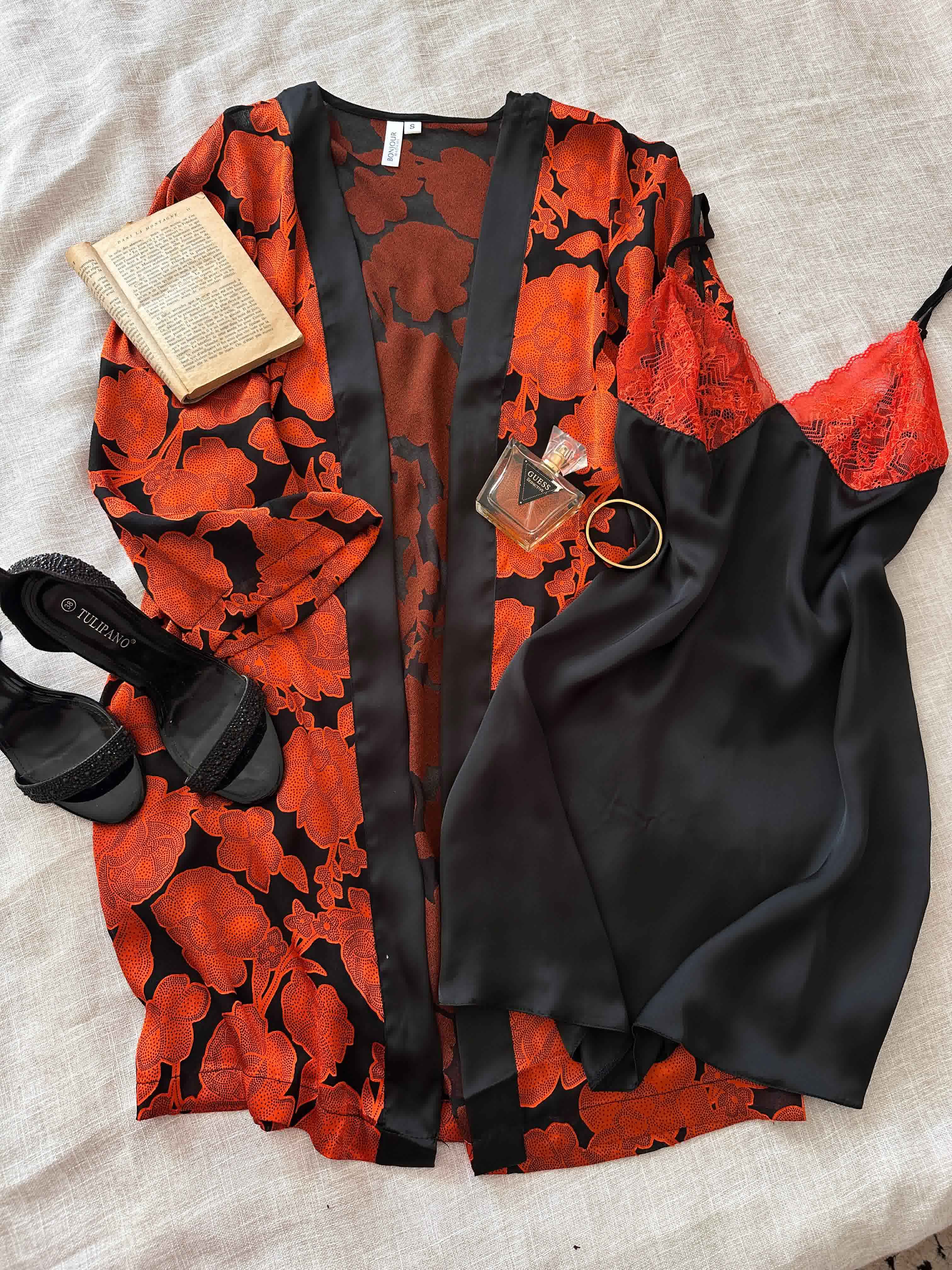 Deshabillé Bonjour noir/orange