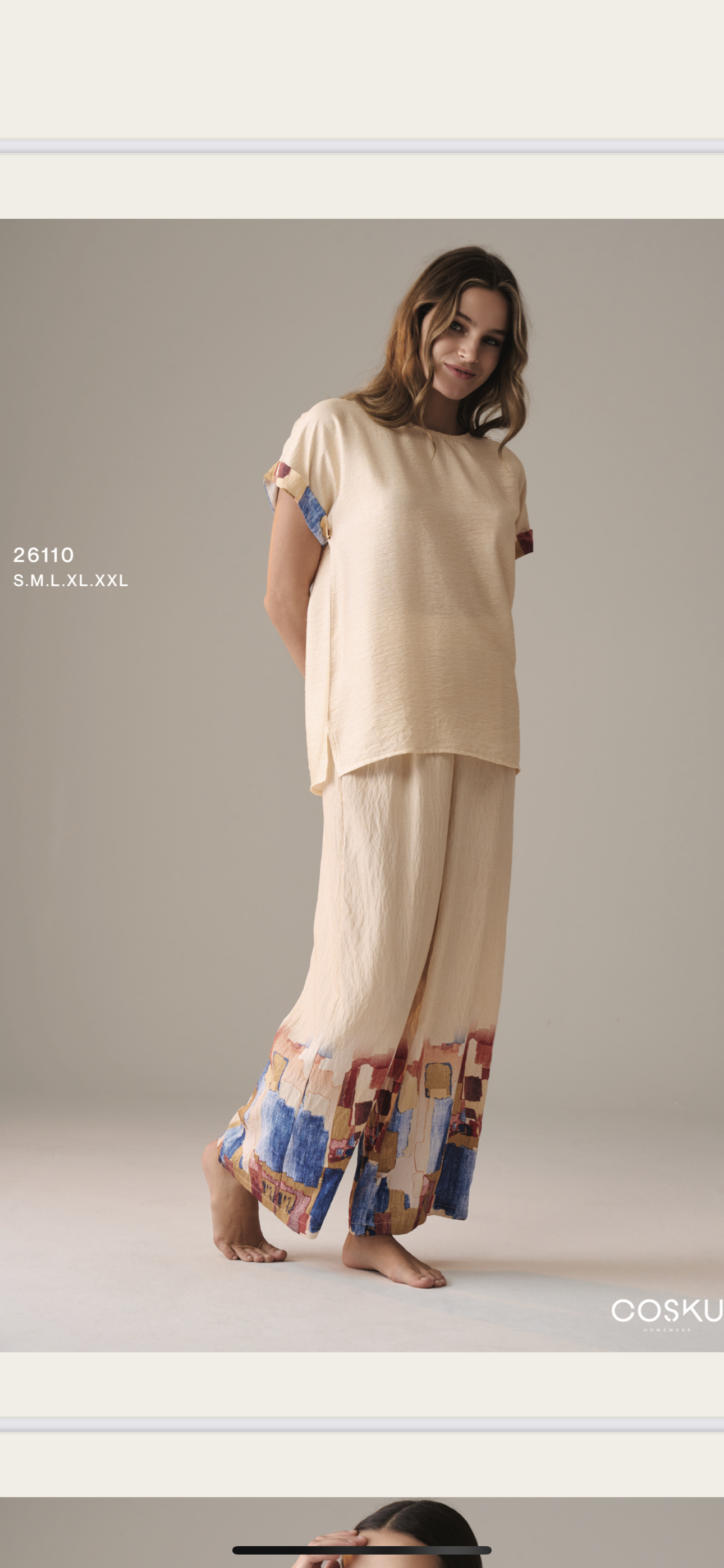 Homewear Cosku beige jaunatre motif painting