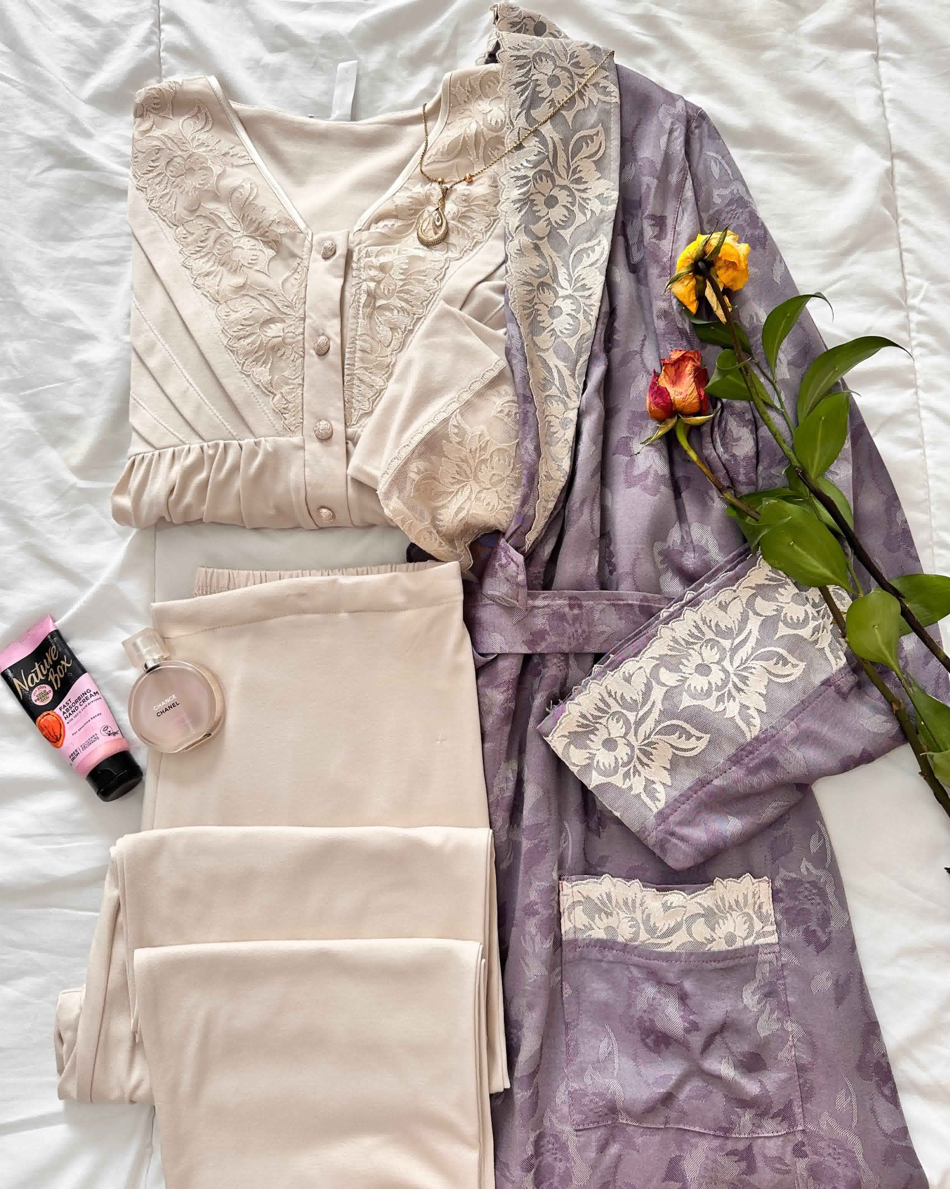 3 pieces Bone kimono satin