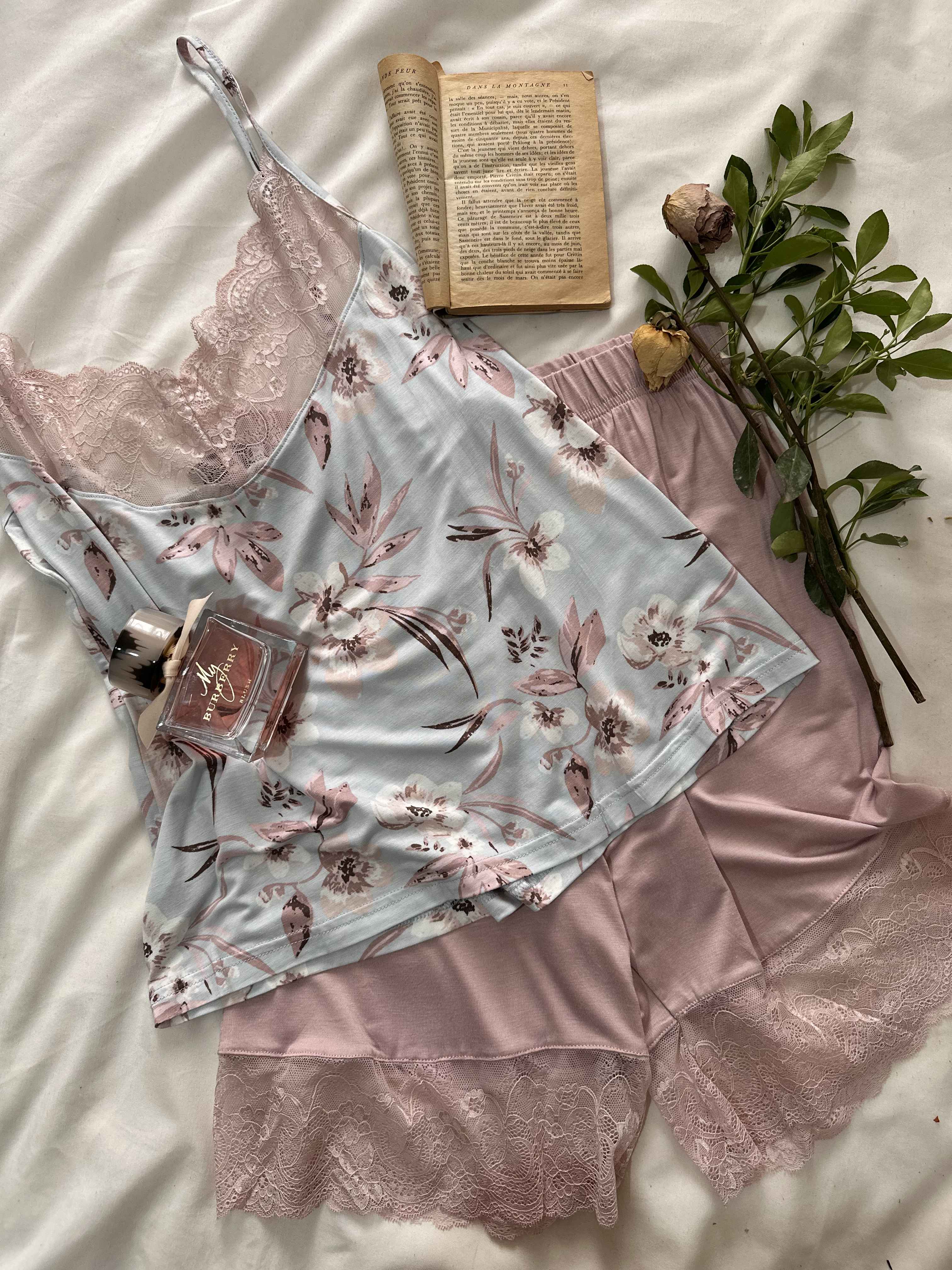 pyj short Figleaf bleu dentelle rose 