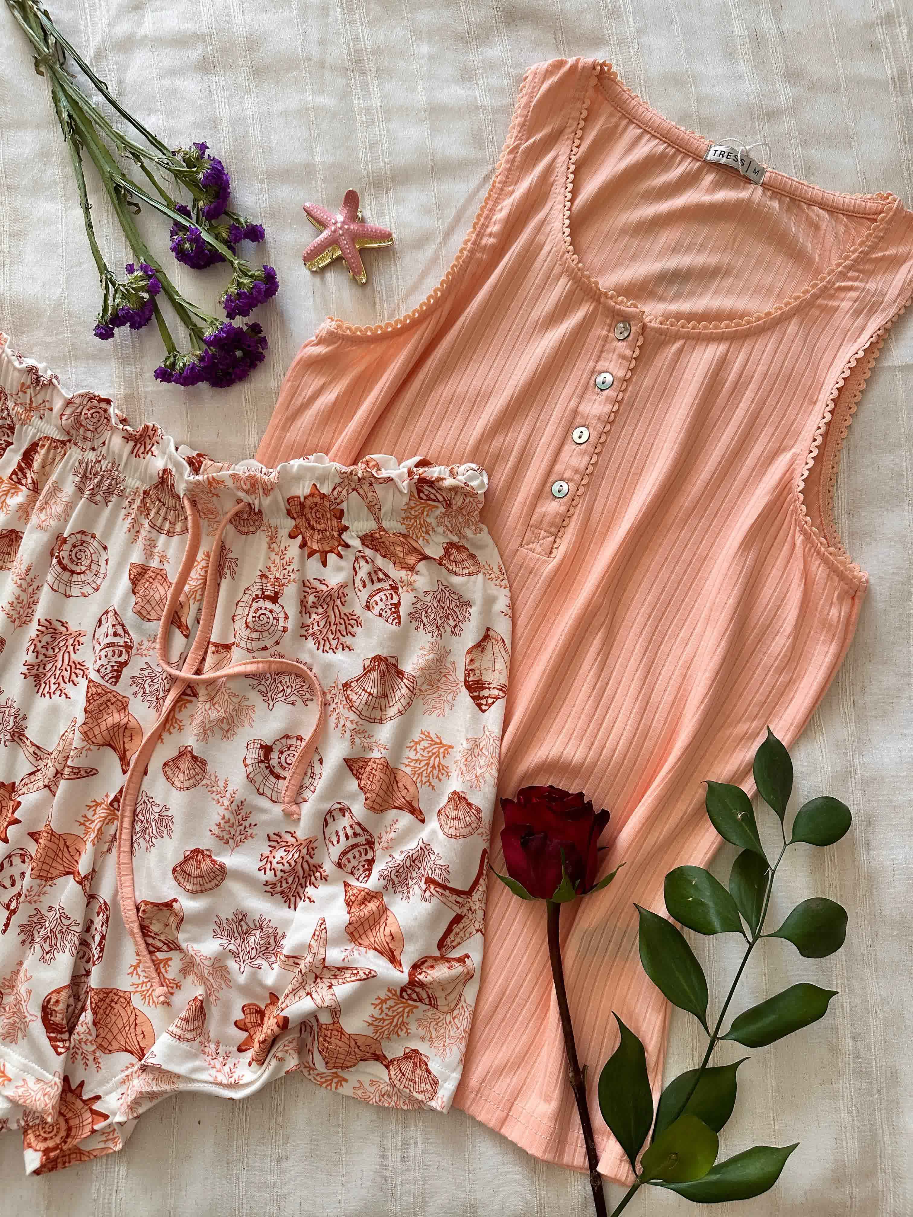 Pyjama short Tress coquillage