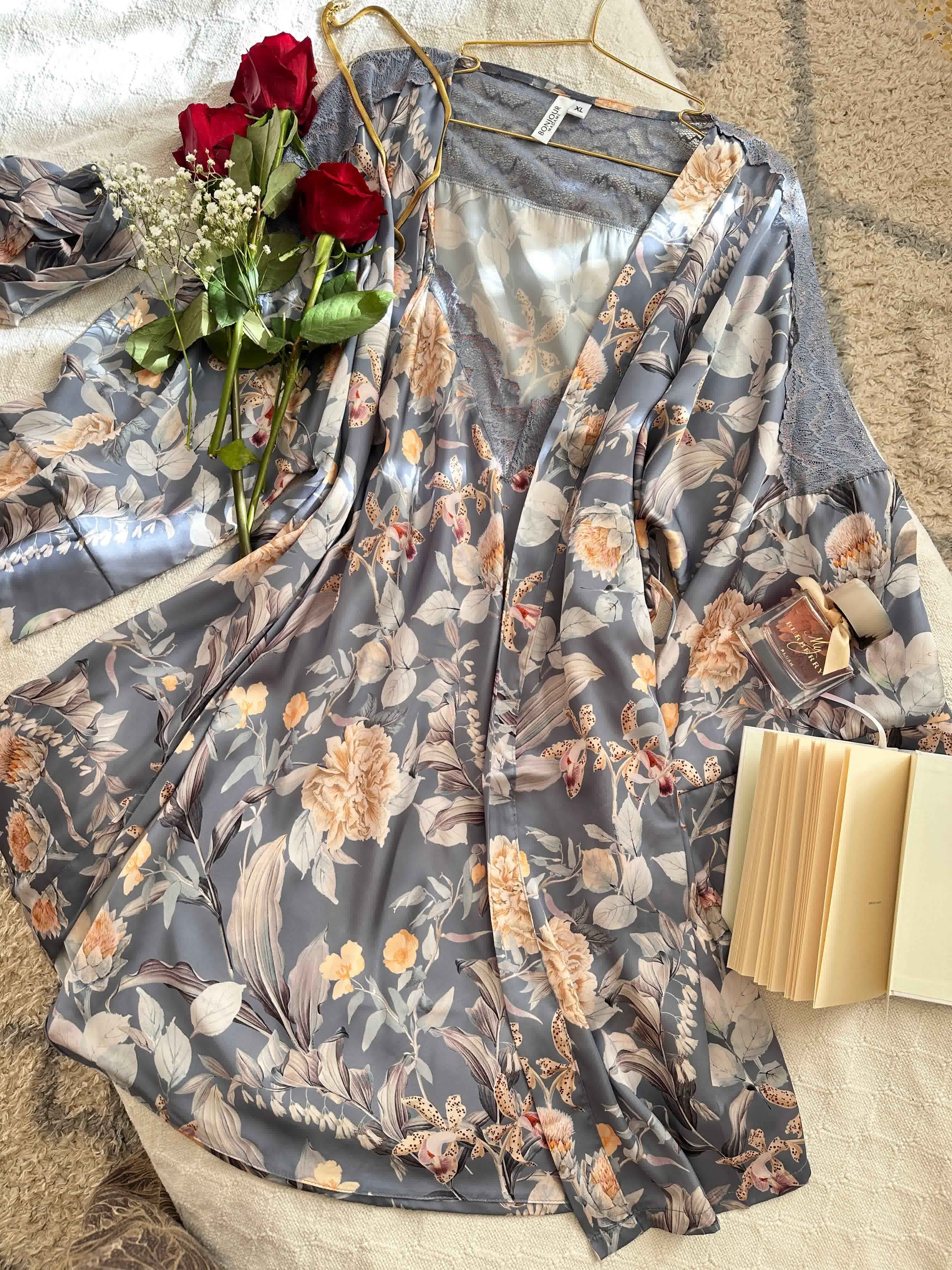 Deshabillé Bonjour bleu  fleuri