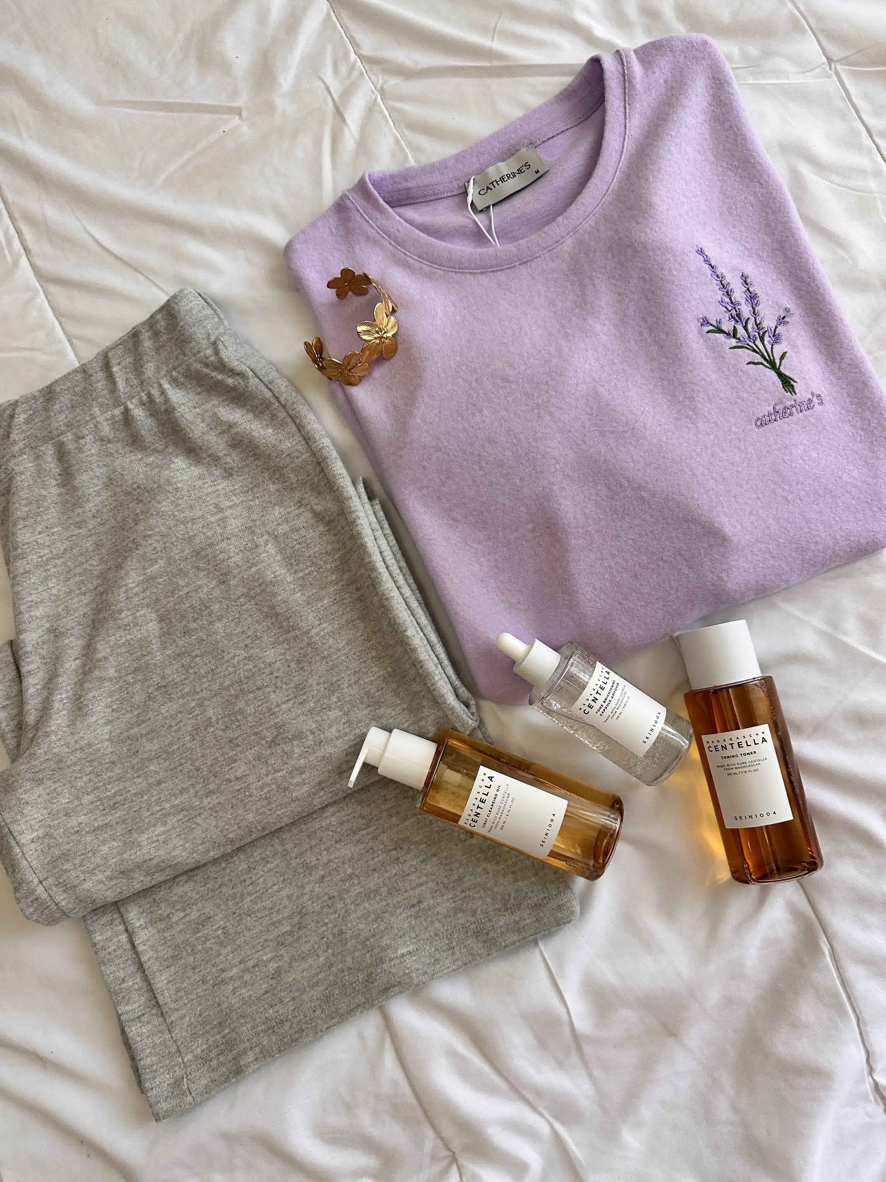 Pyjama Pantacours Catherienes violet et gris 