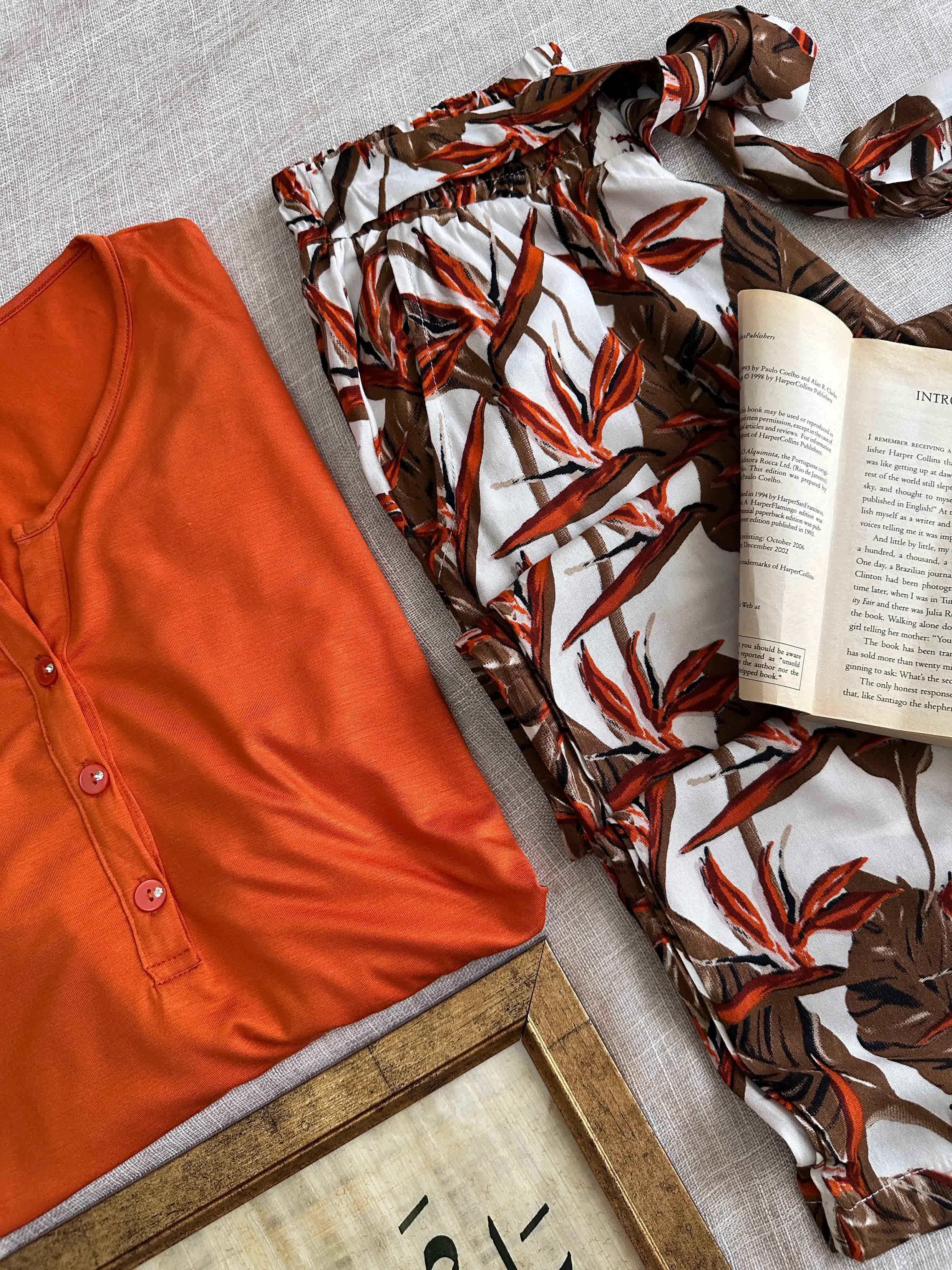 Homewear Ibiza orange boutons perle 