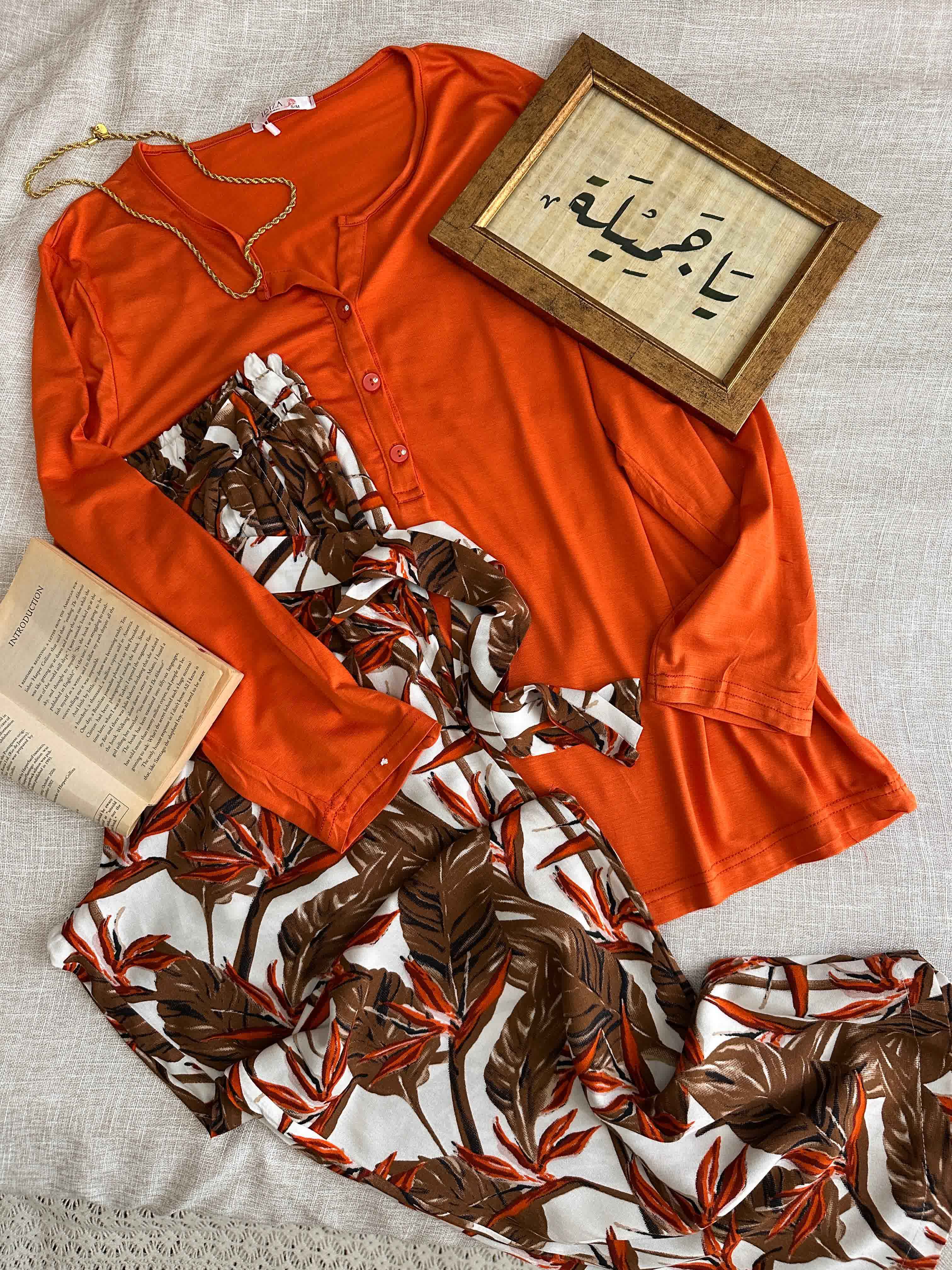 Homewear Ibiza orange boutons perle 