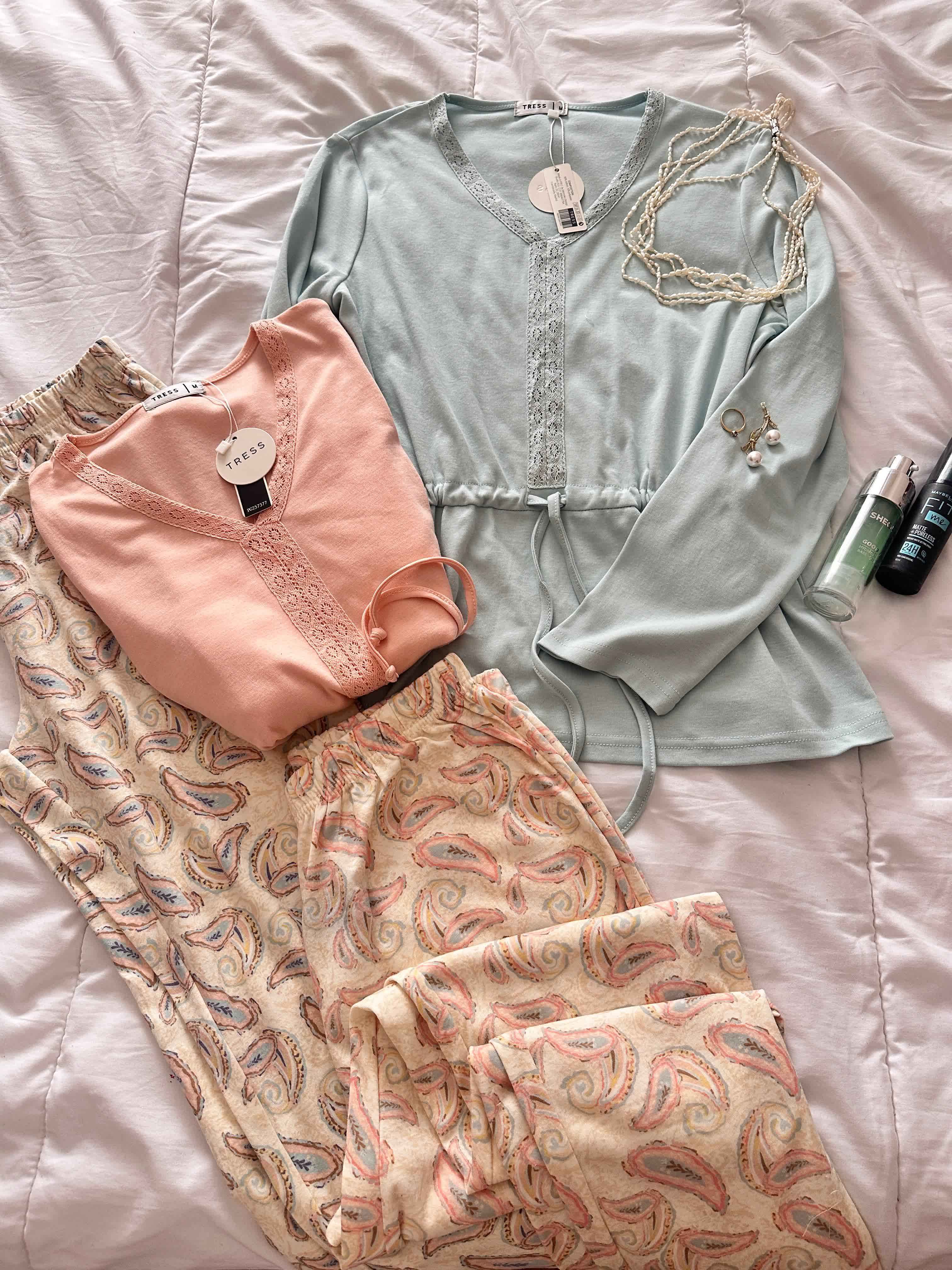 Pyjama tress trico uni vert/crevette 