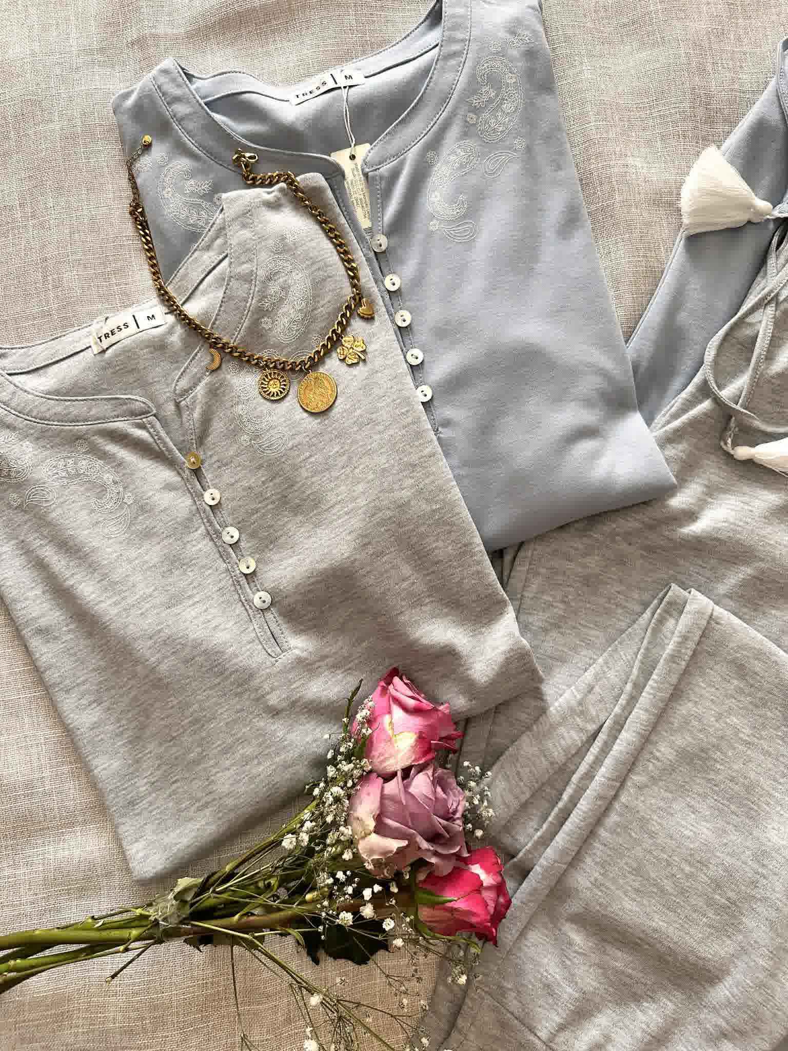 Pyjama coton gris/bleu 