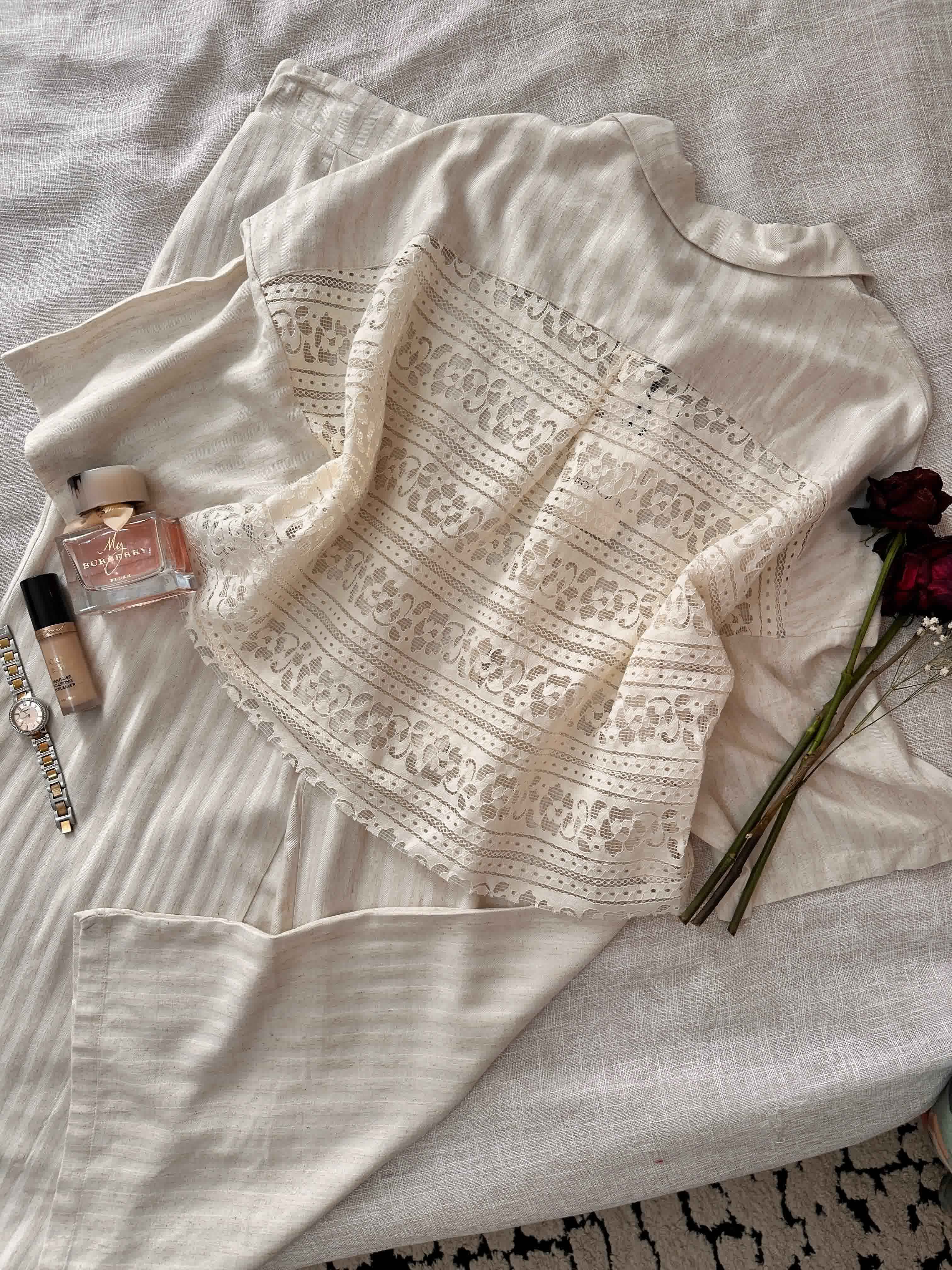 Pyjama Bonjour en lin dos dentelle 