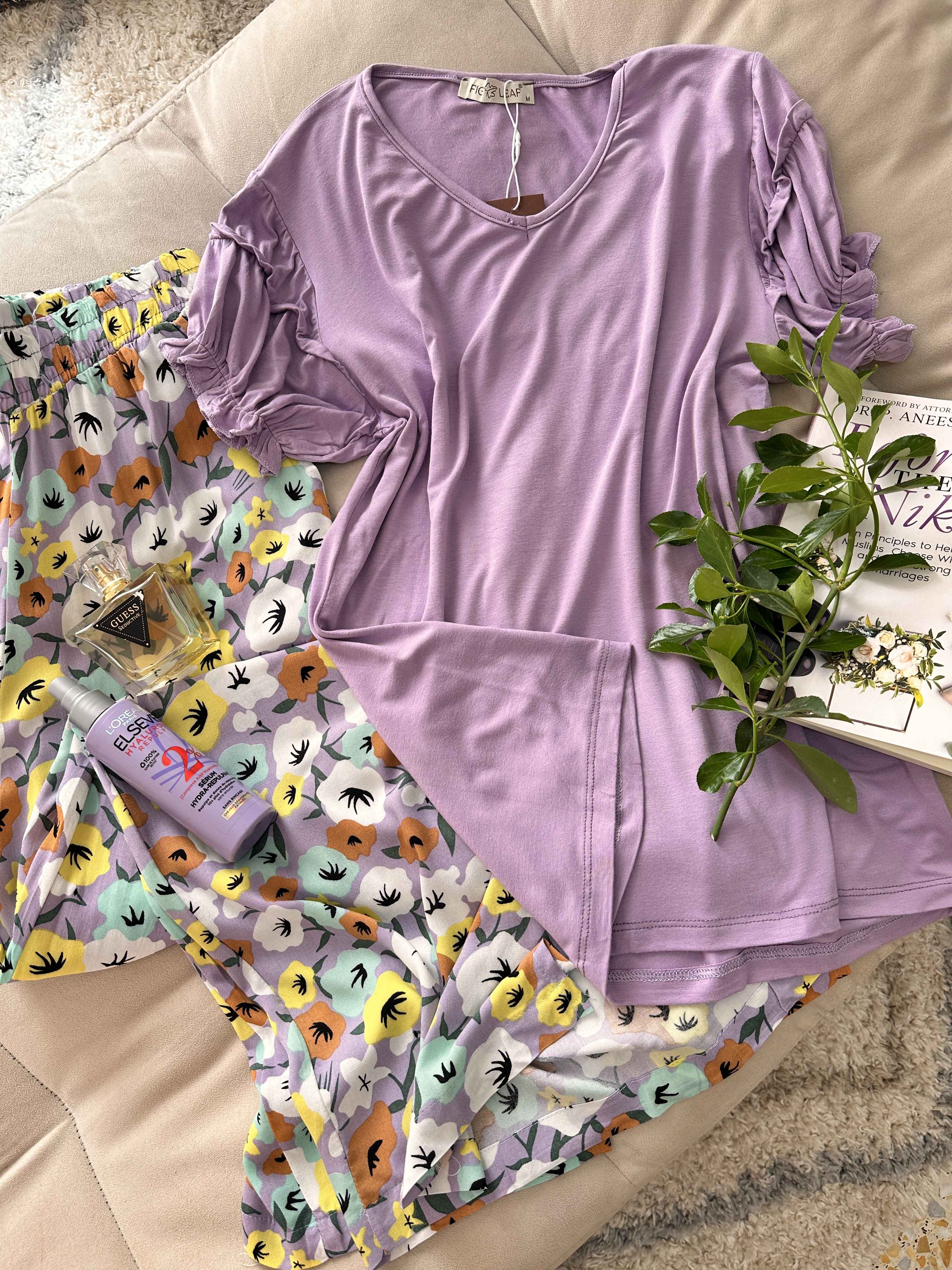 Pyjama Fig-Leaf T-shirt violet pantalon fleuri