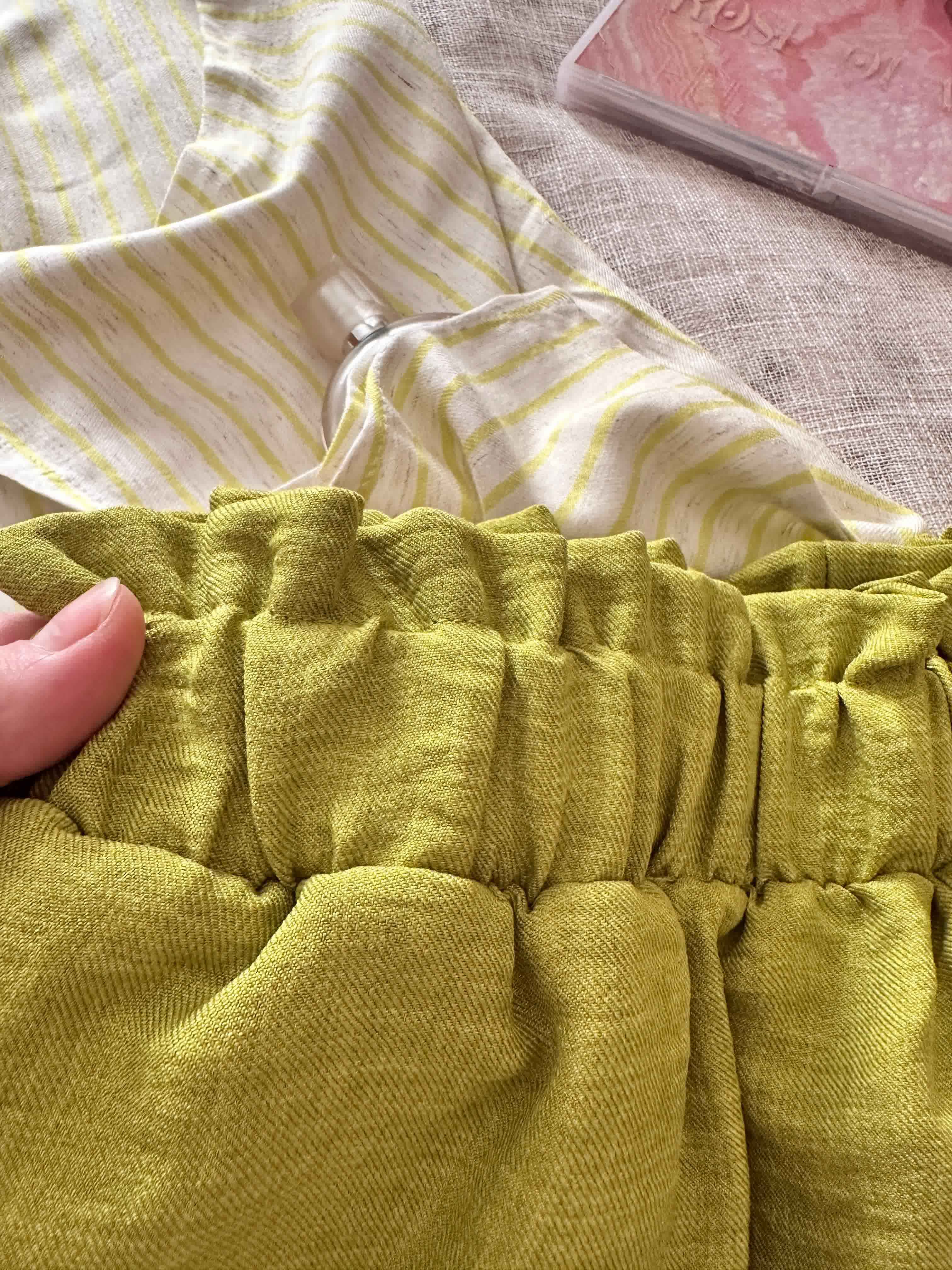 Pyjama short vert pistache /beige lin 