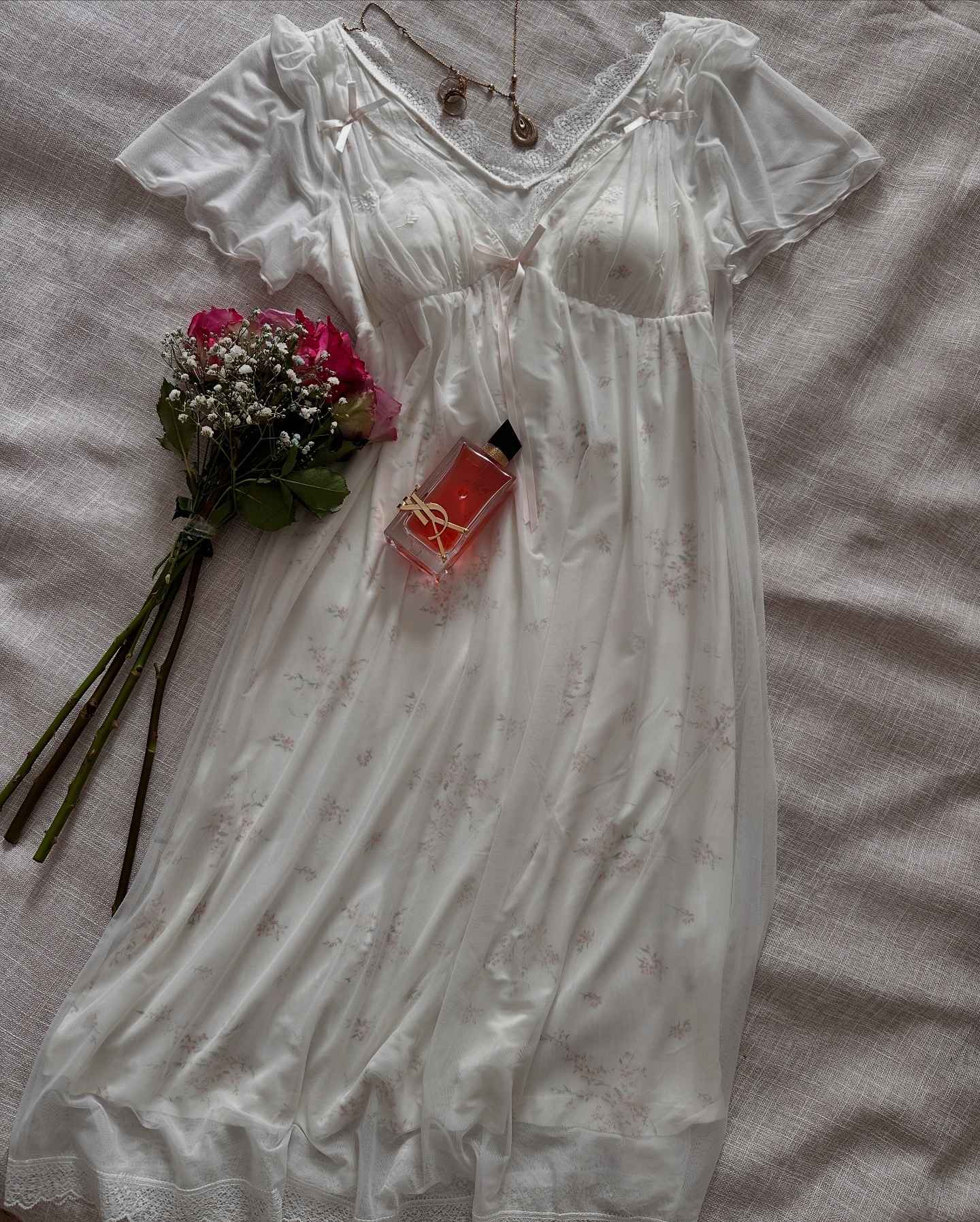 Chemise de nuit tul coton demi manche 