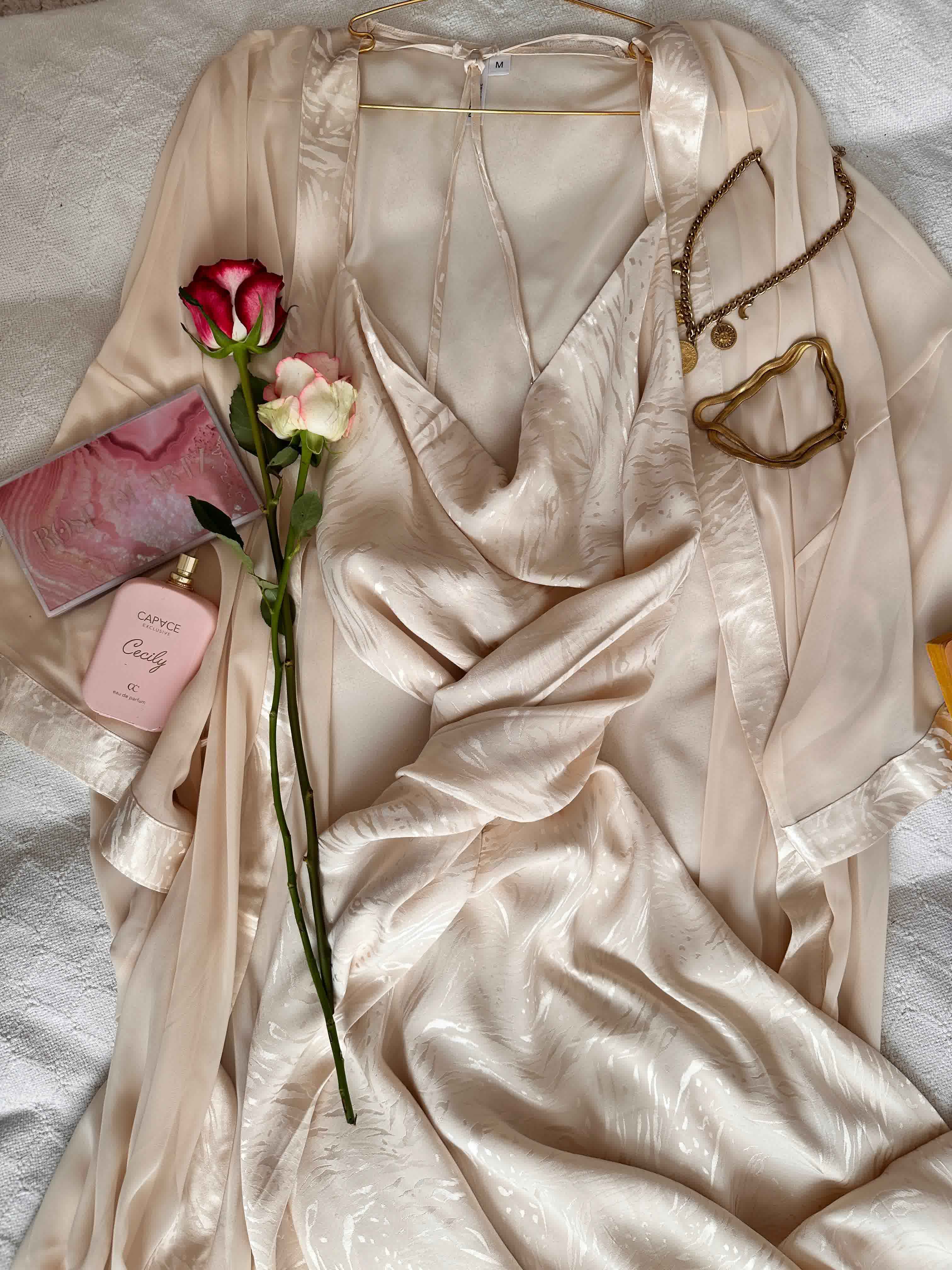 Déshabille bonjour longue noir et beige 