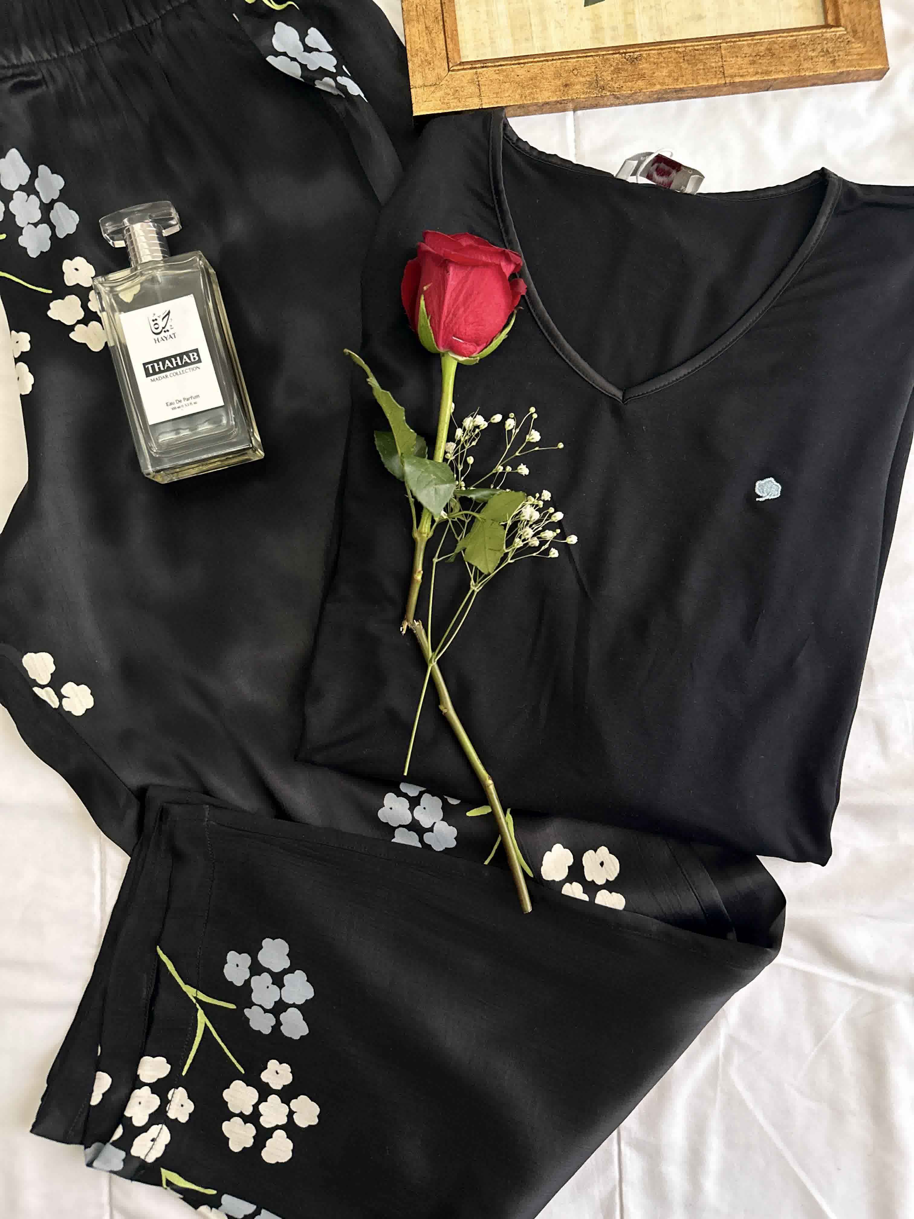 Pyjama noir pantalon satiné 