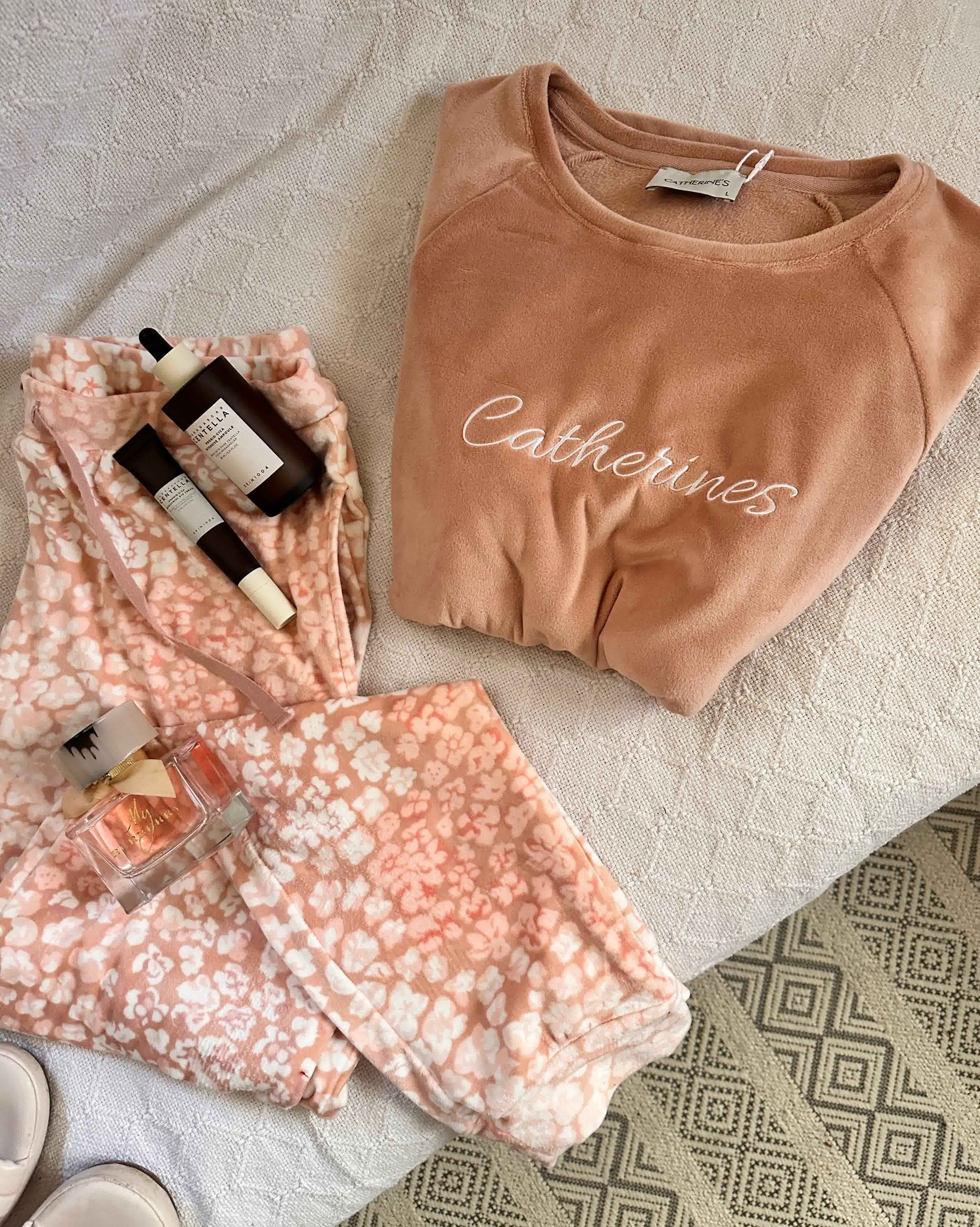 Pyjama laine Catherienes rose fleuri