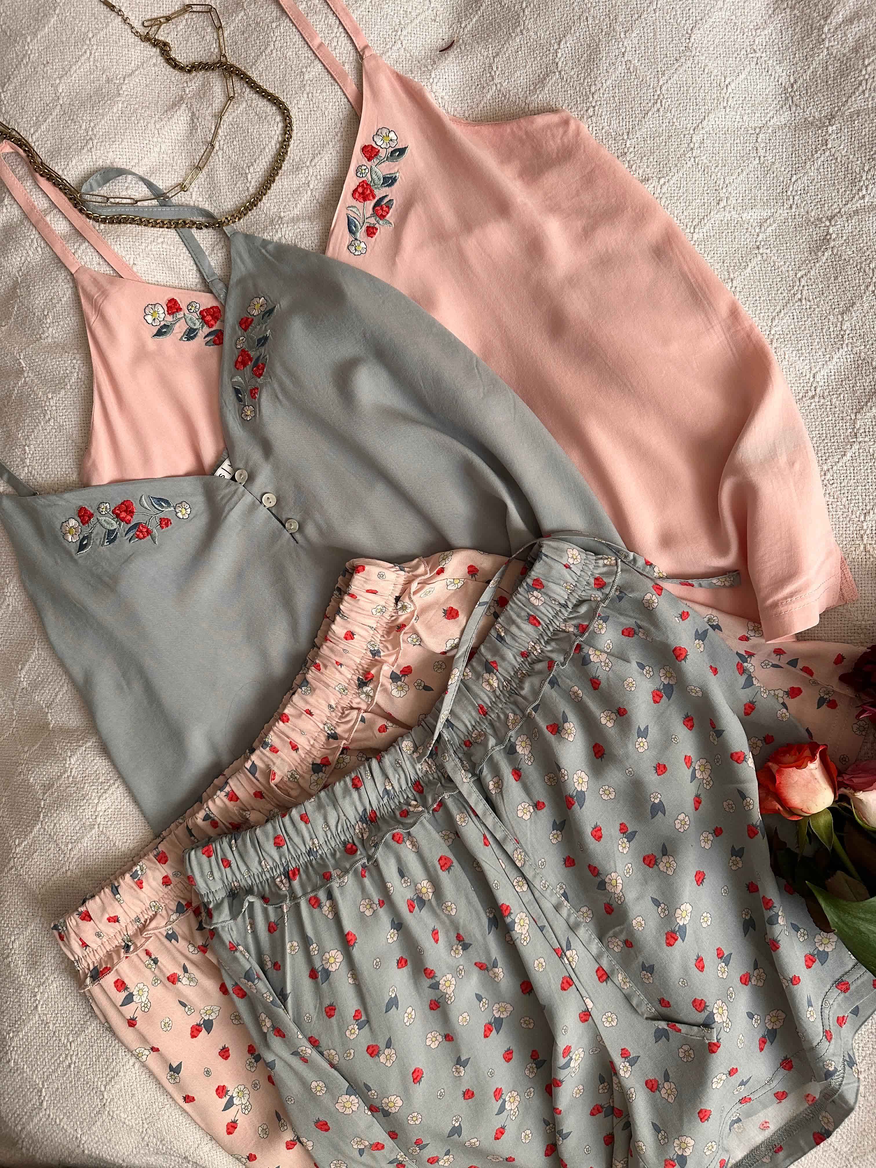 Pyjama short viscose fleurie 
