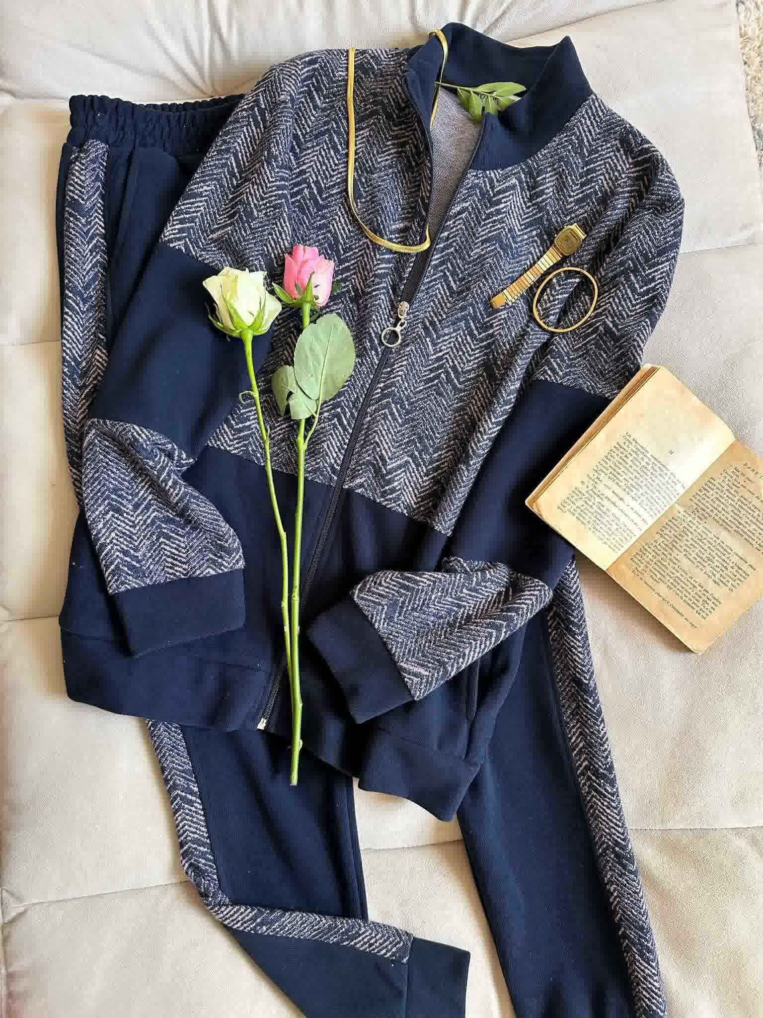 Jogging fermeture bleu nuit zigzag