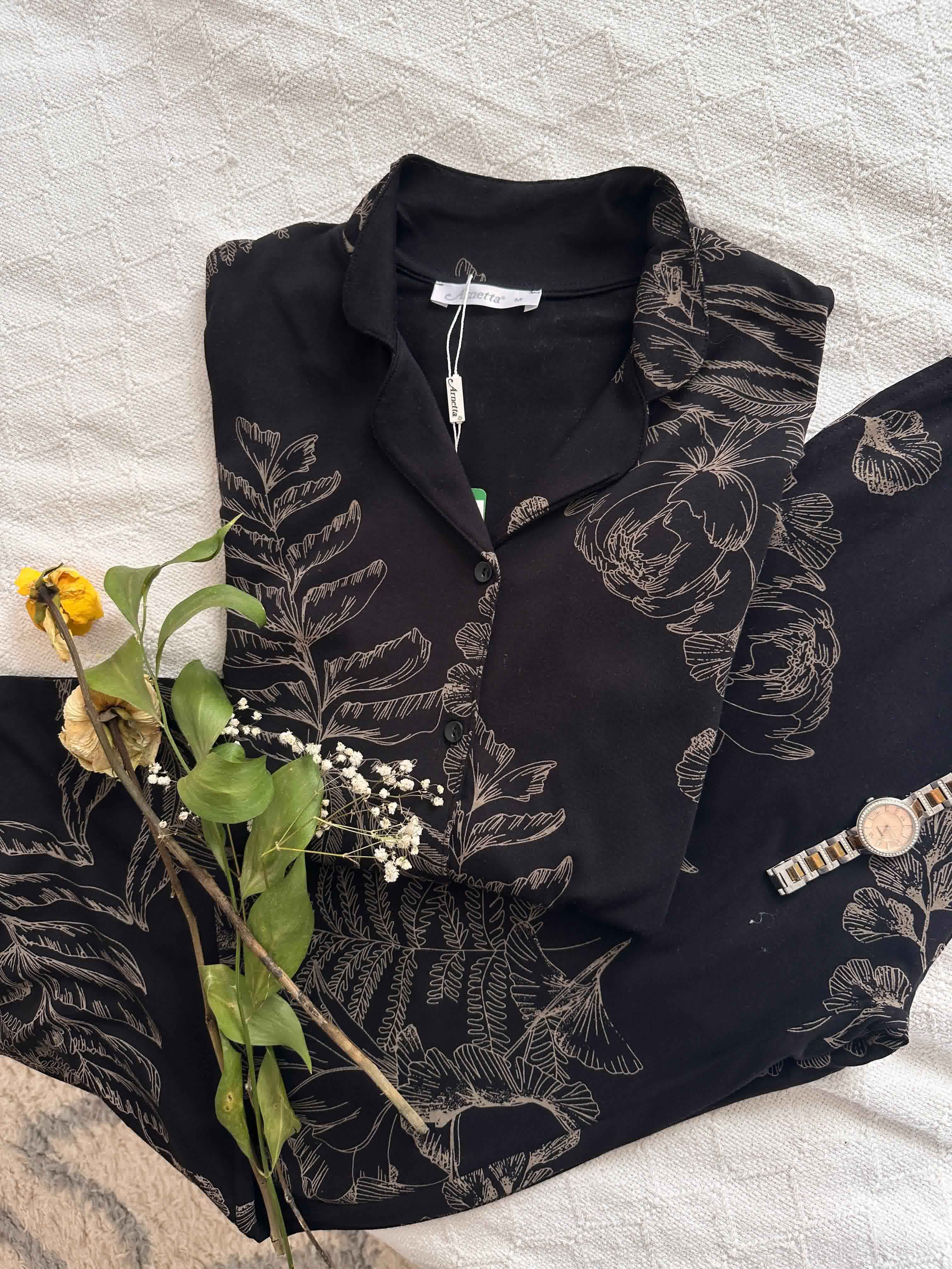 Pyjama Arnetta noir boutonné 