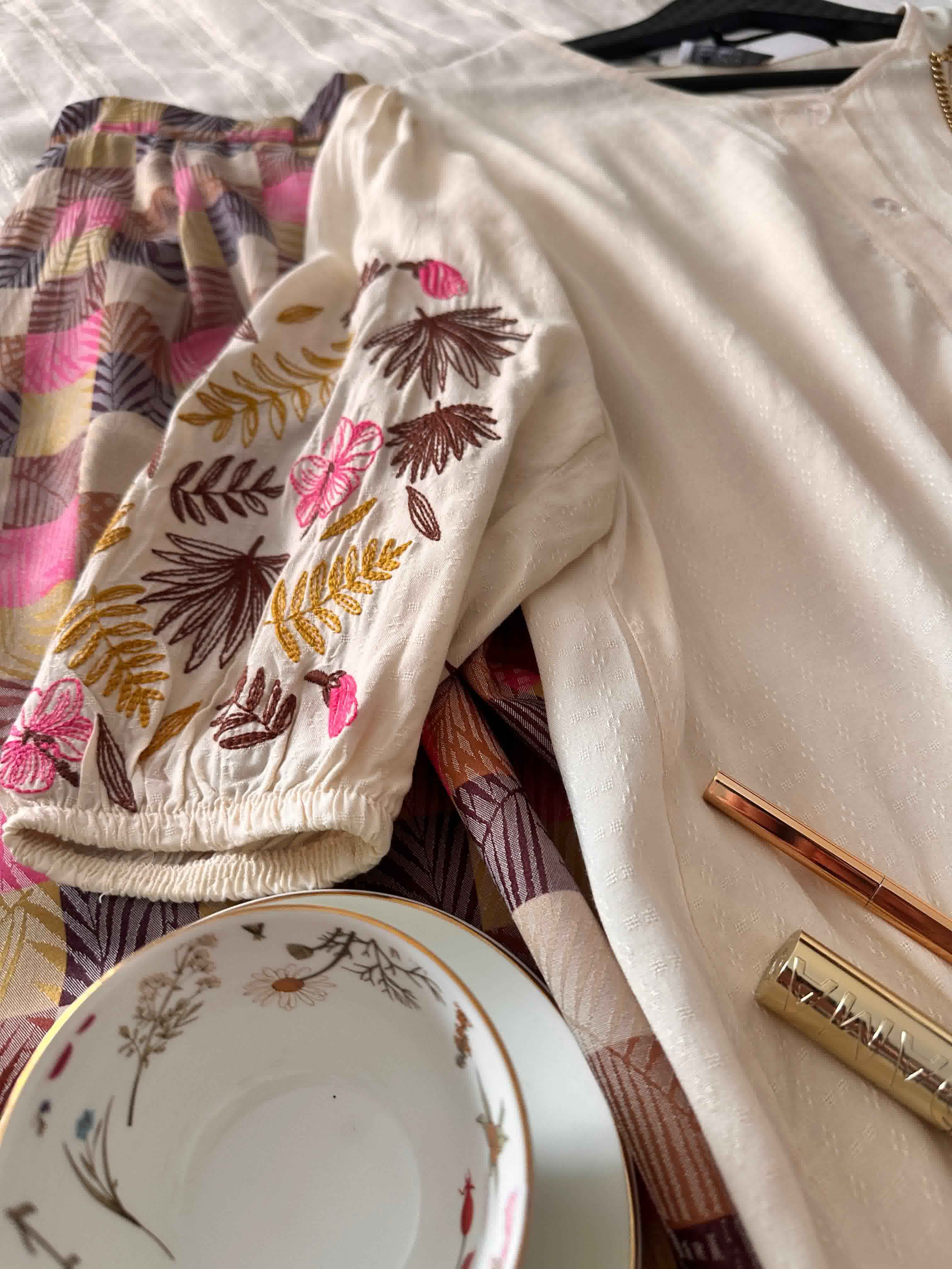 Homewear beige pantalon à carreaux 