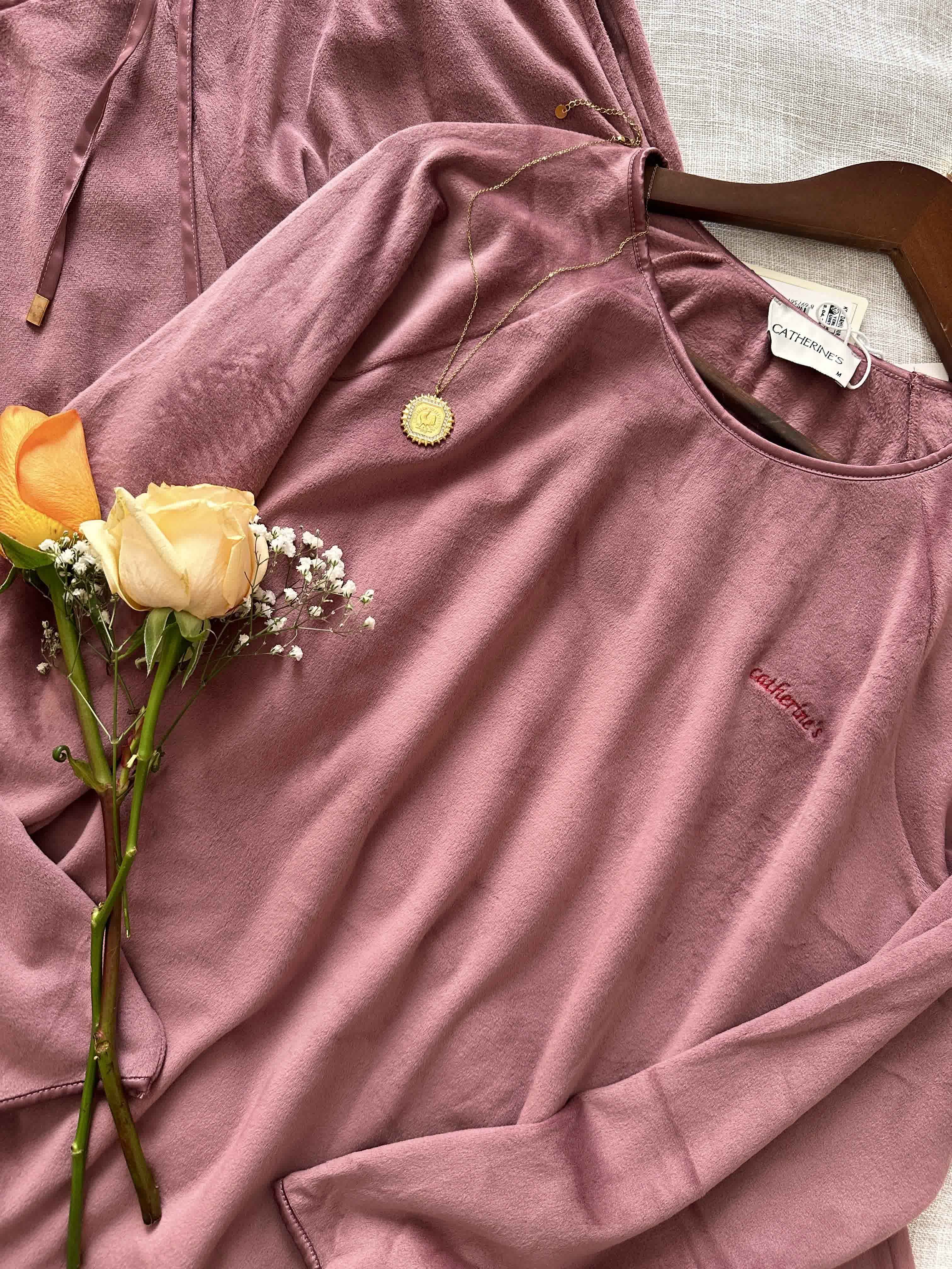 Pyjama velour Catherienes rose foncé 