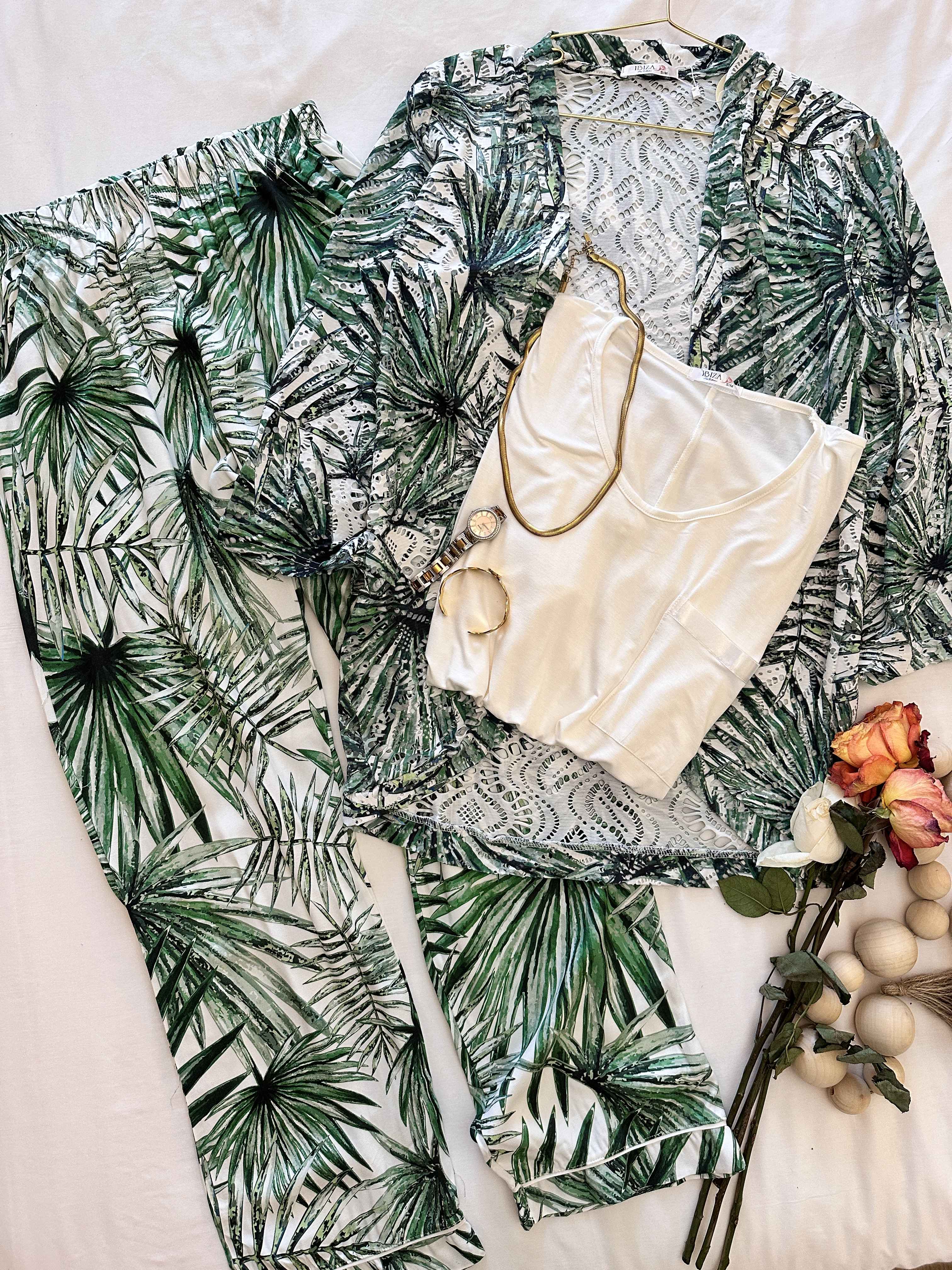 3pcs vert feuilles tropicales 