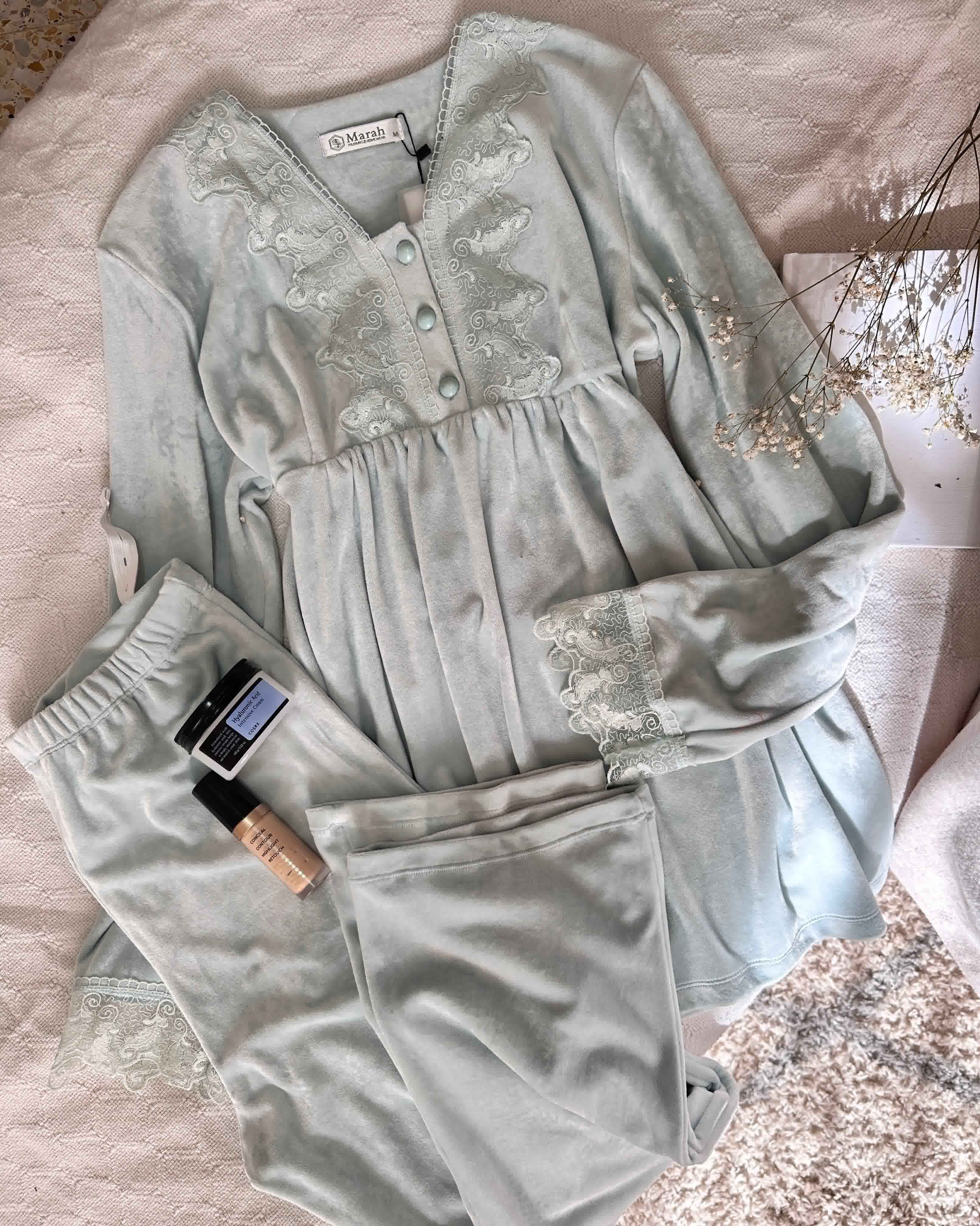 Pyjama Marah velour bleu verdatre