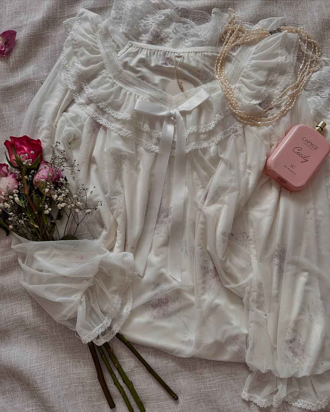 Chemise de nuit vintage manche doubleé 
