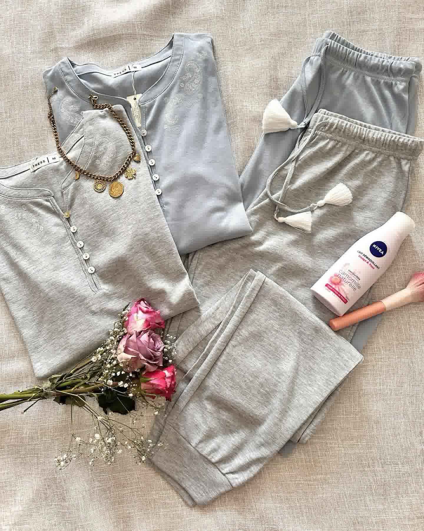 Pyjama coton gris/bleu