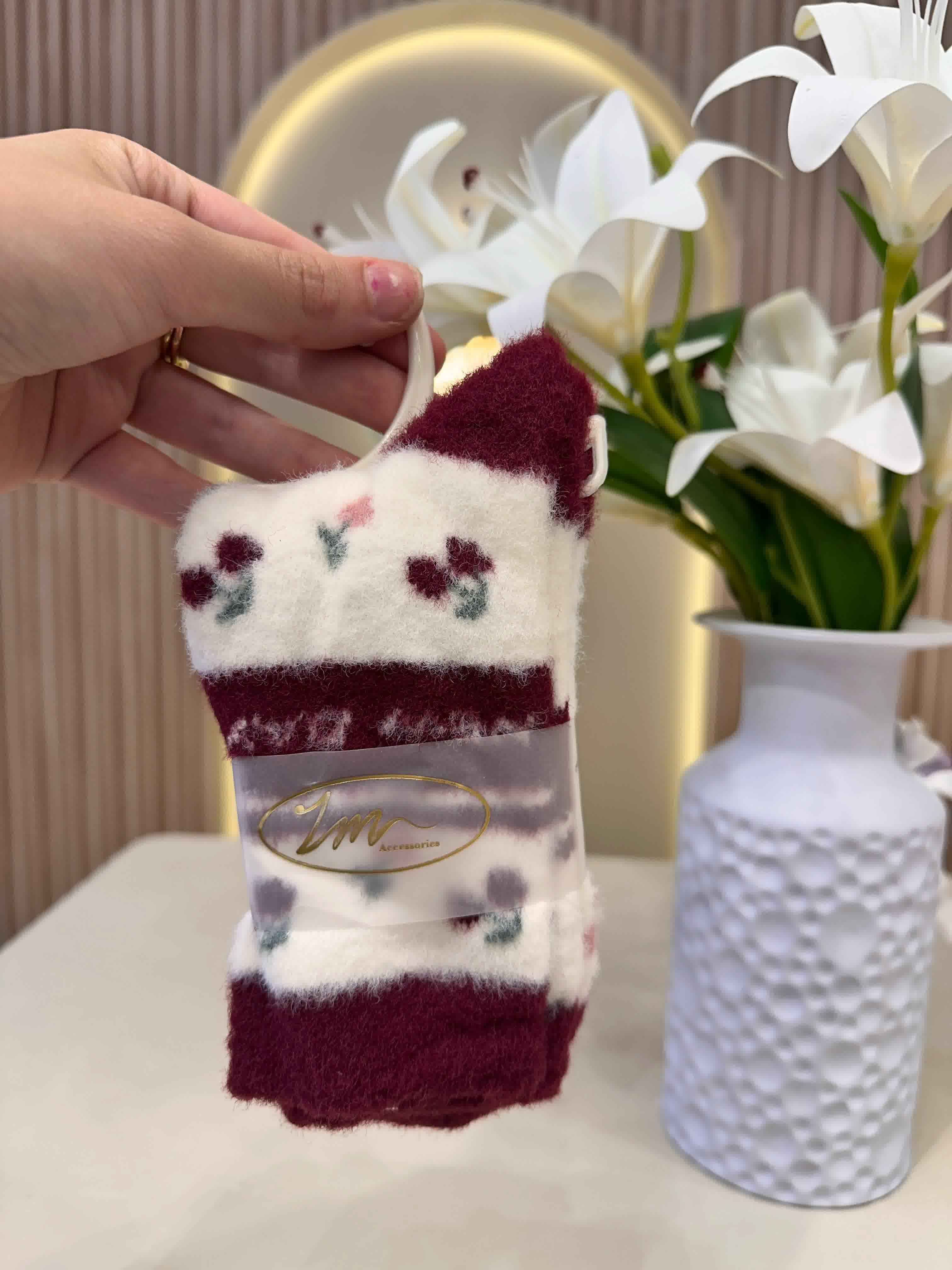 Chaussettes fluffy burgundy 