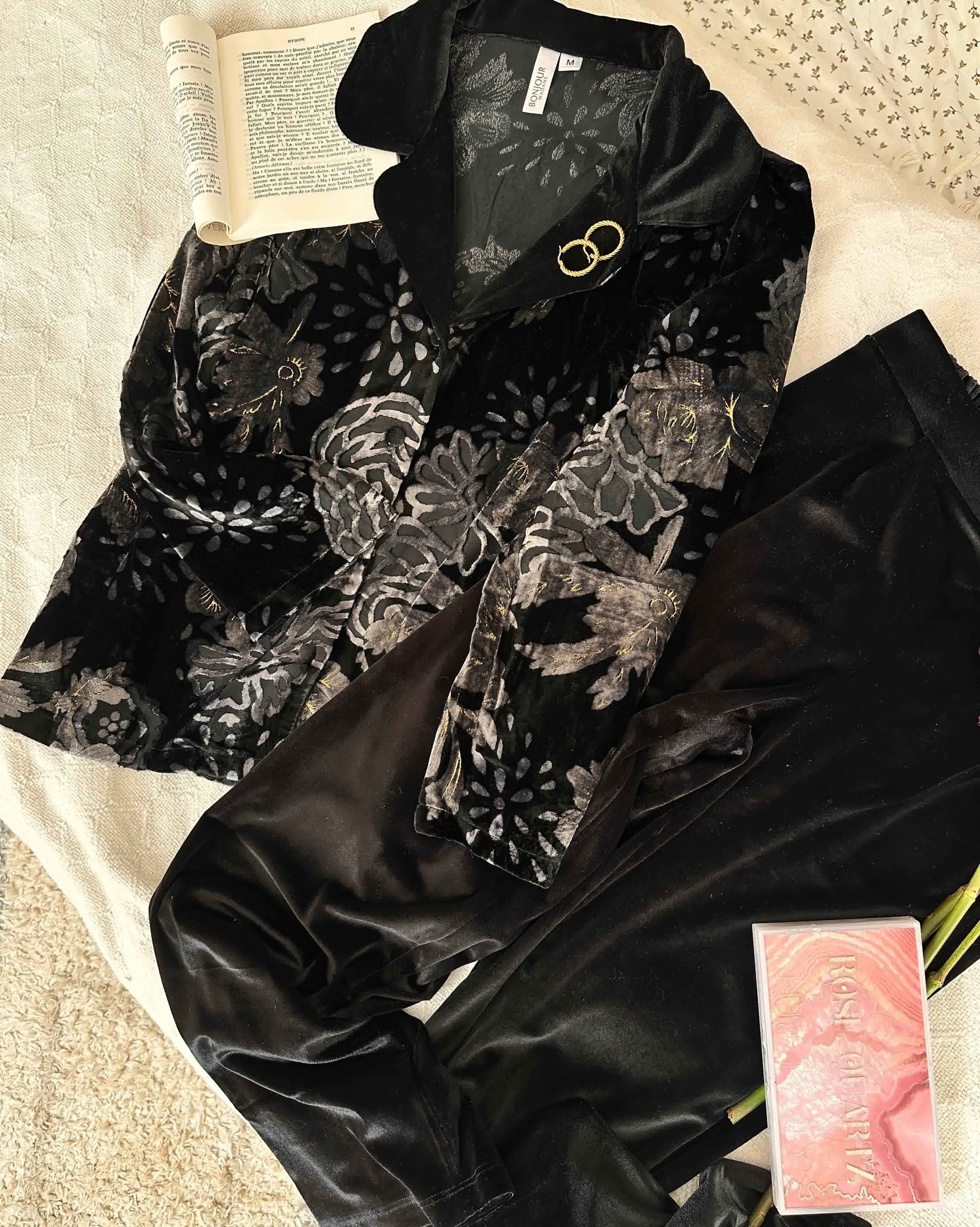 Pyjama velour Bonjour noir