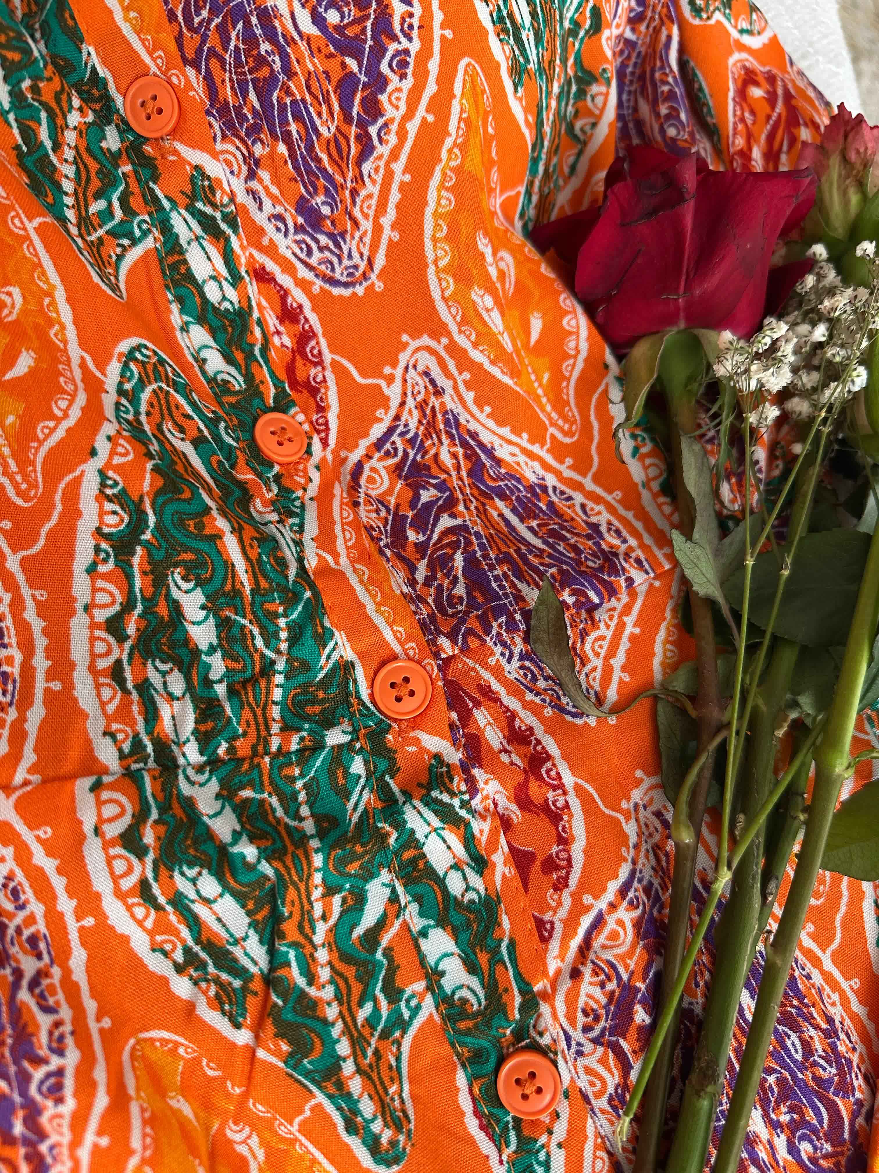 Robe Ibiza orange feuilles 