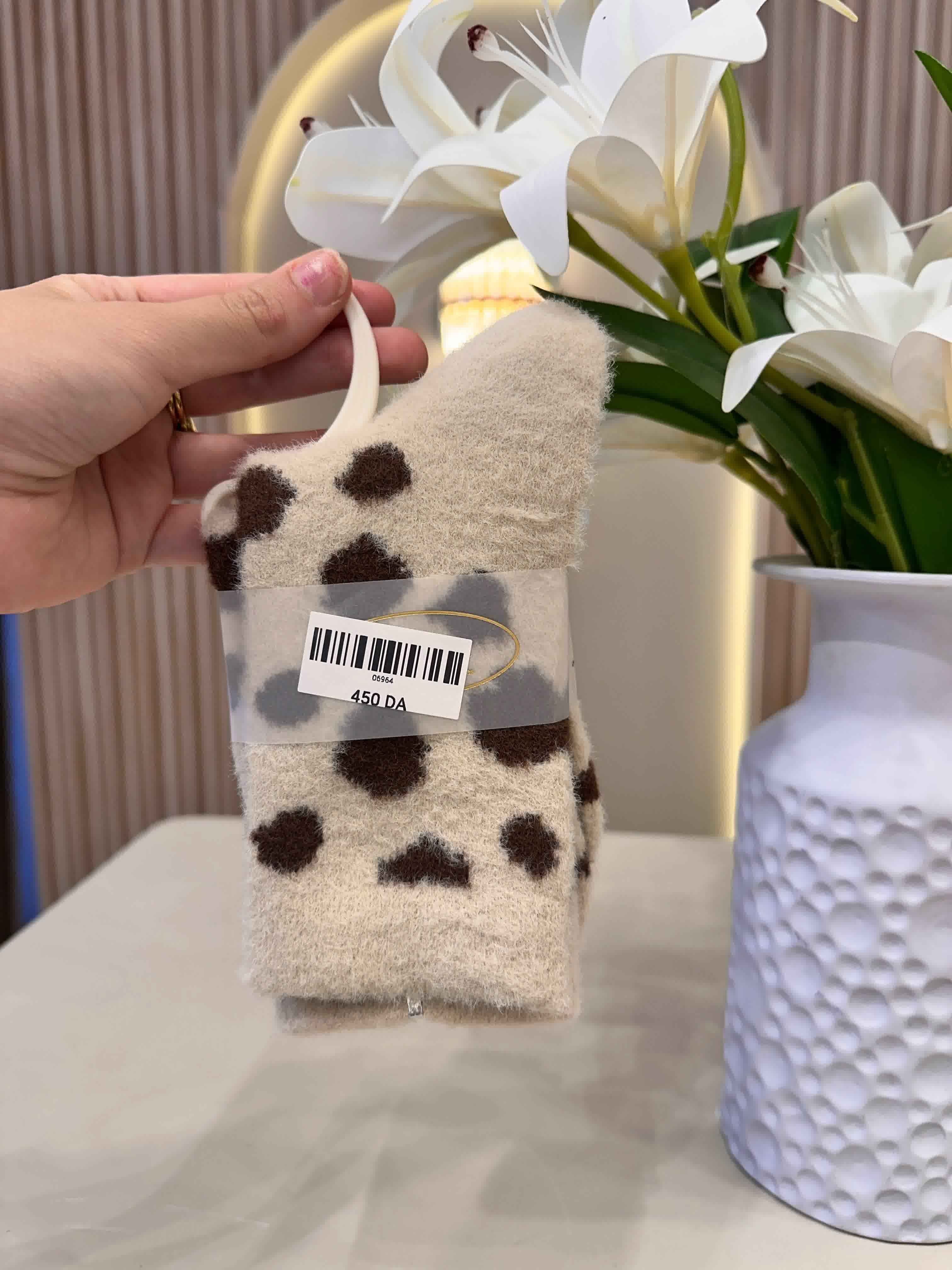 chaaussette fluffy leopard 