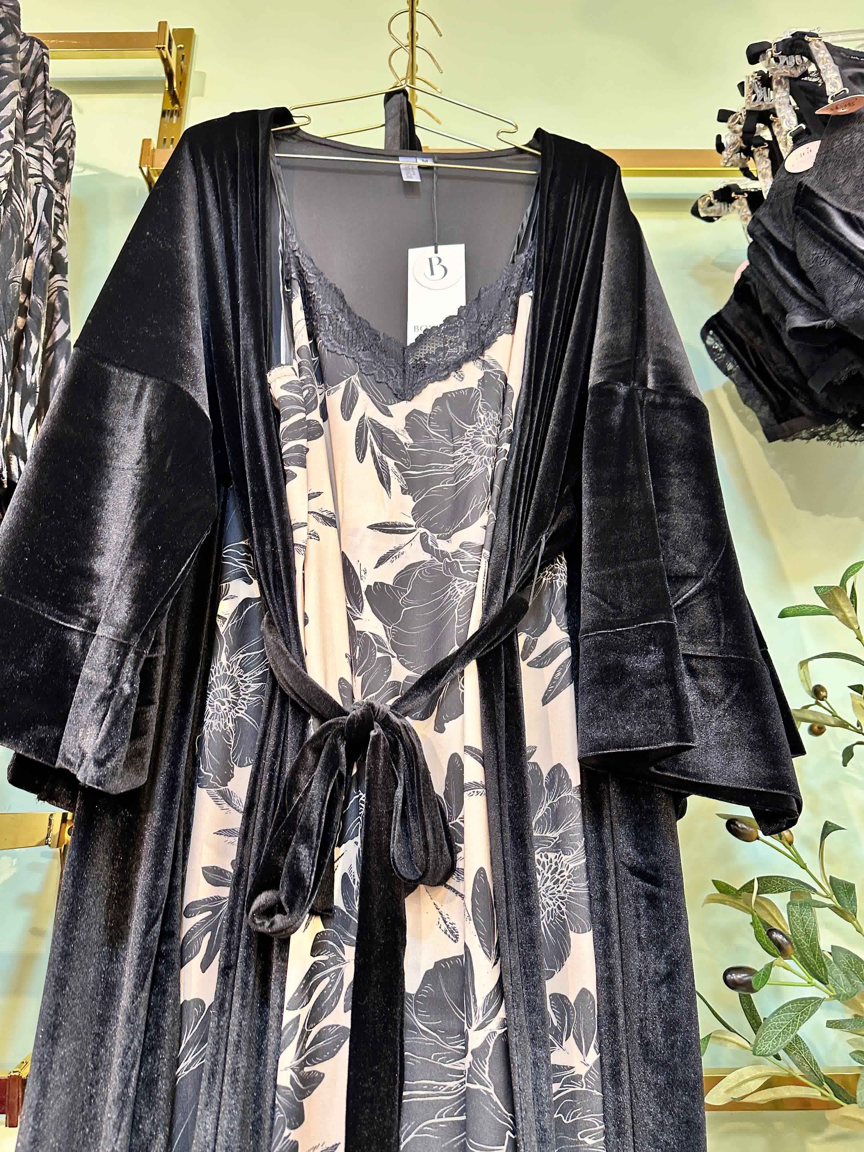 Deshabillé Bonjour noire kimono long