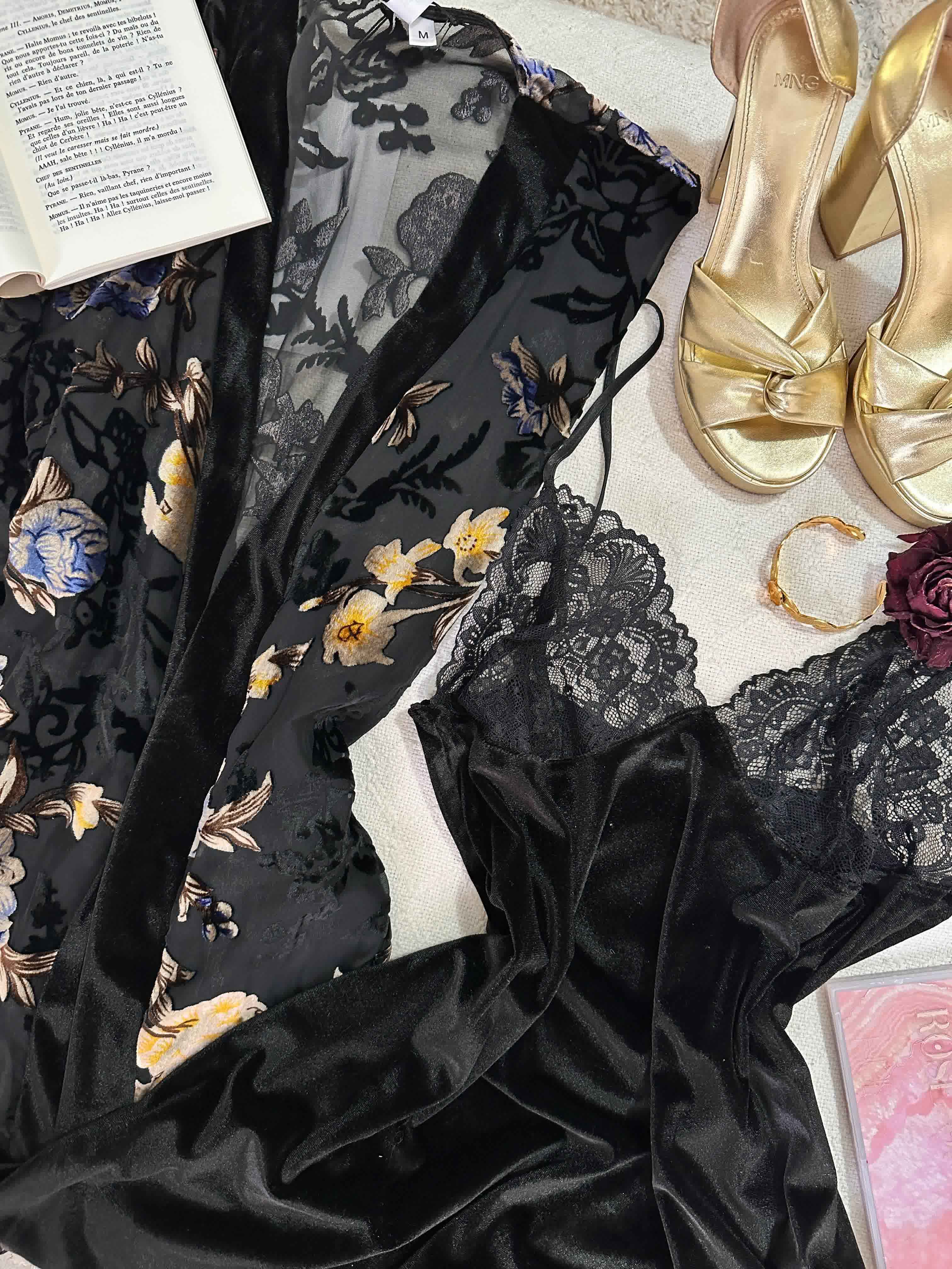 Deshabillé Bonjour noir velour 