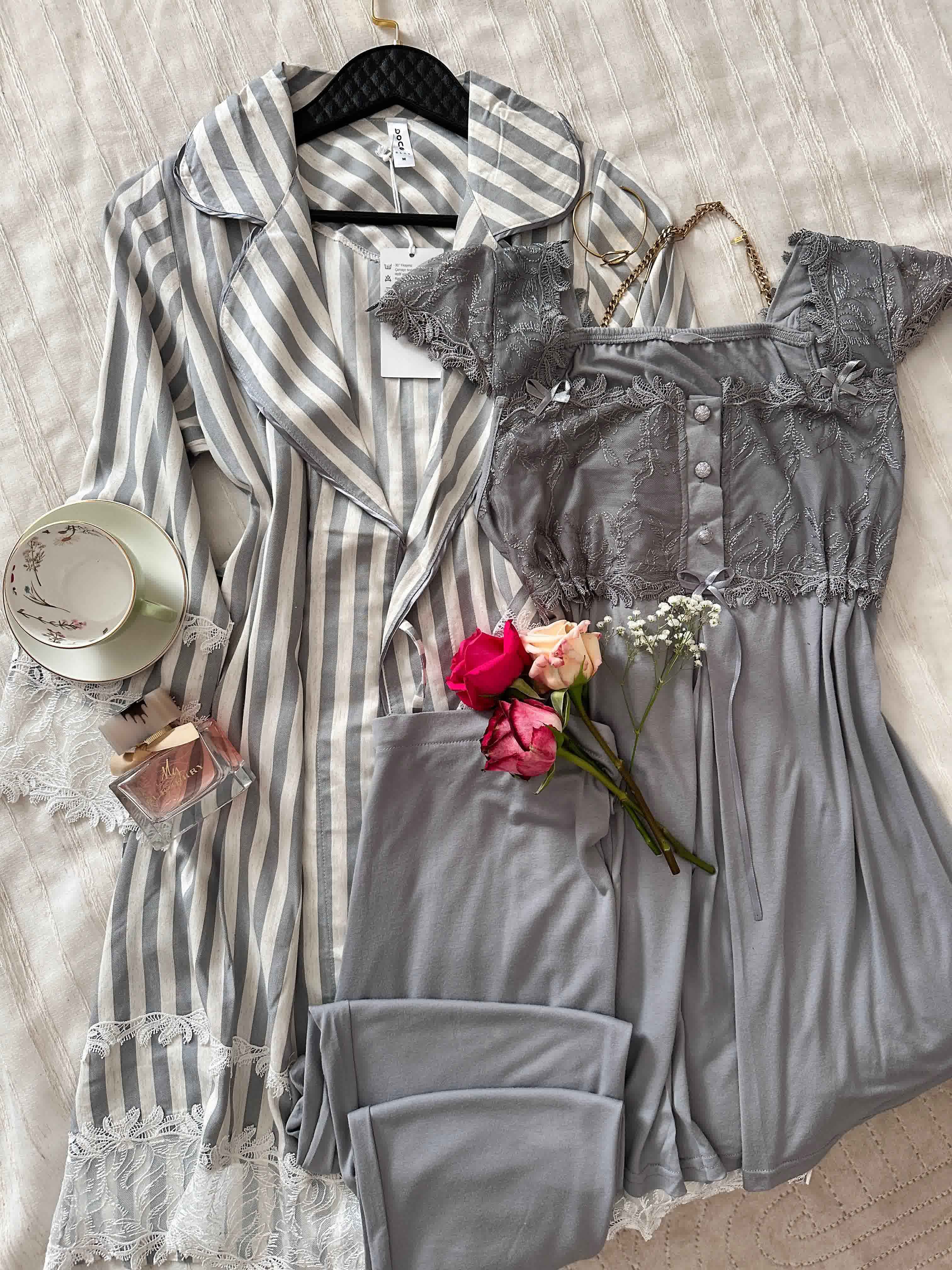 3pcs Bone kimono rayonnégris 