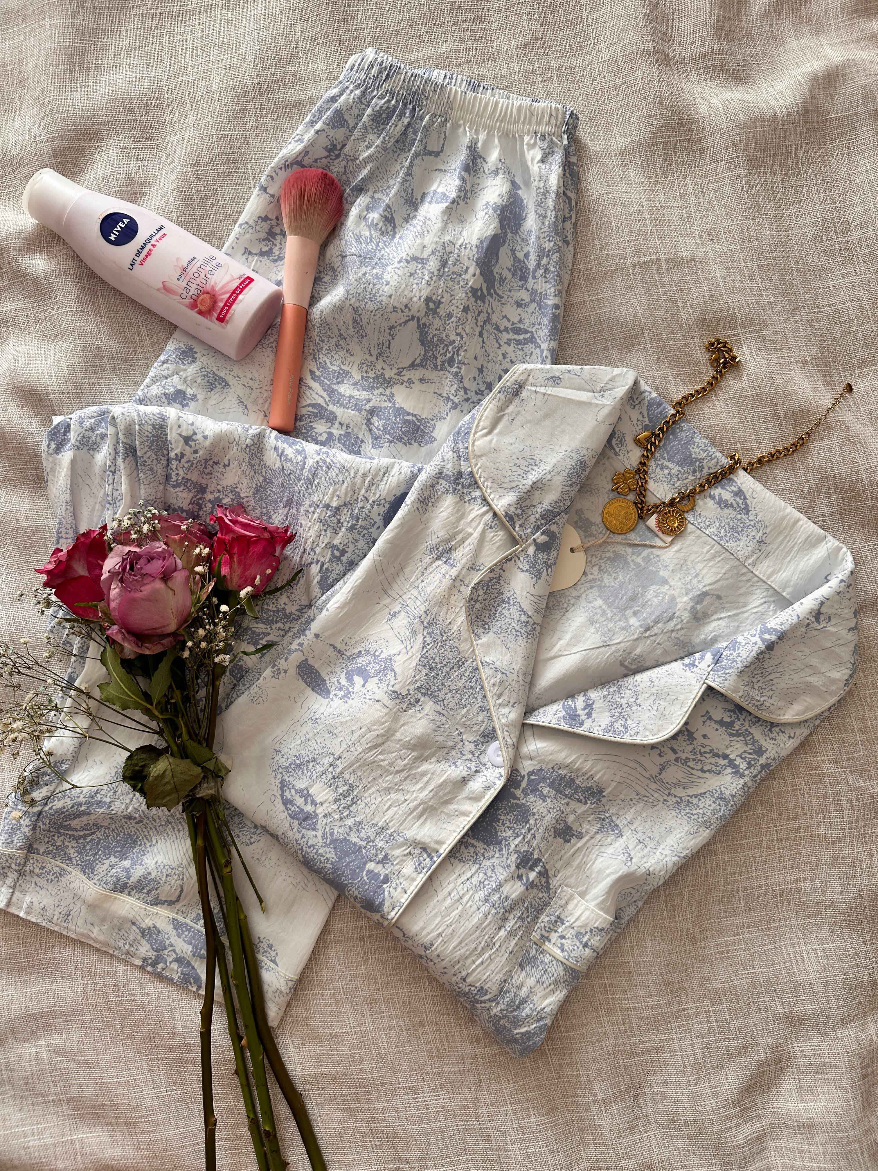 Pyjama coton crépé à manche 