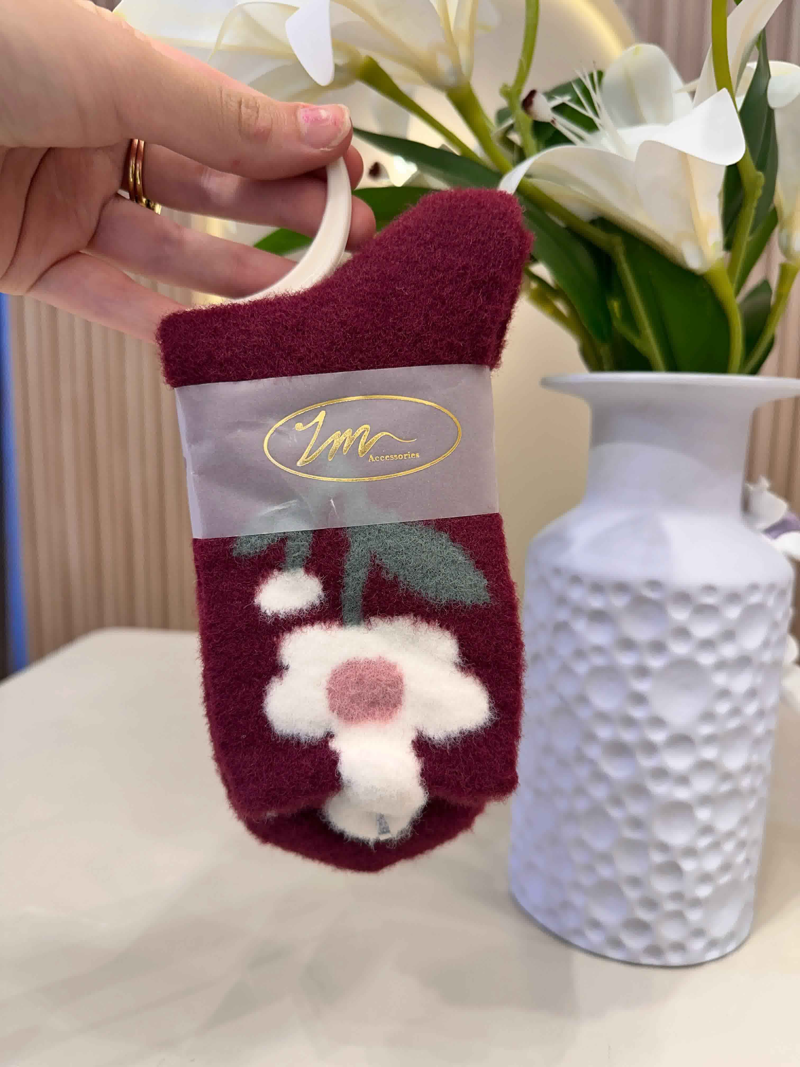 Chaussettes fluffy burgundy 