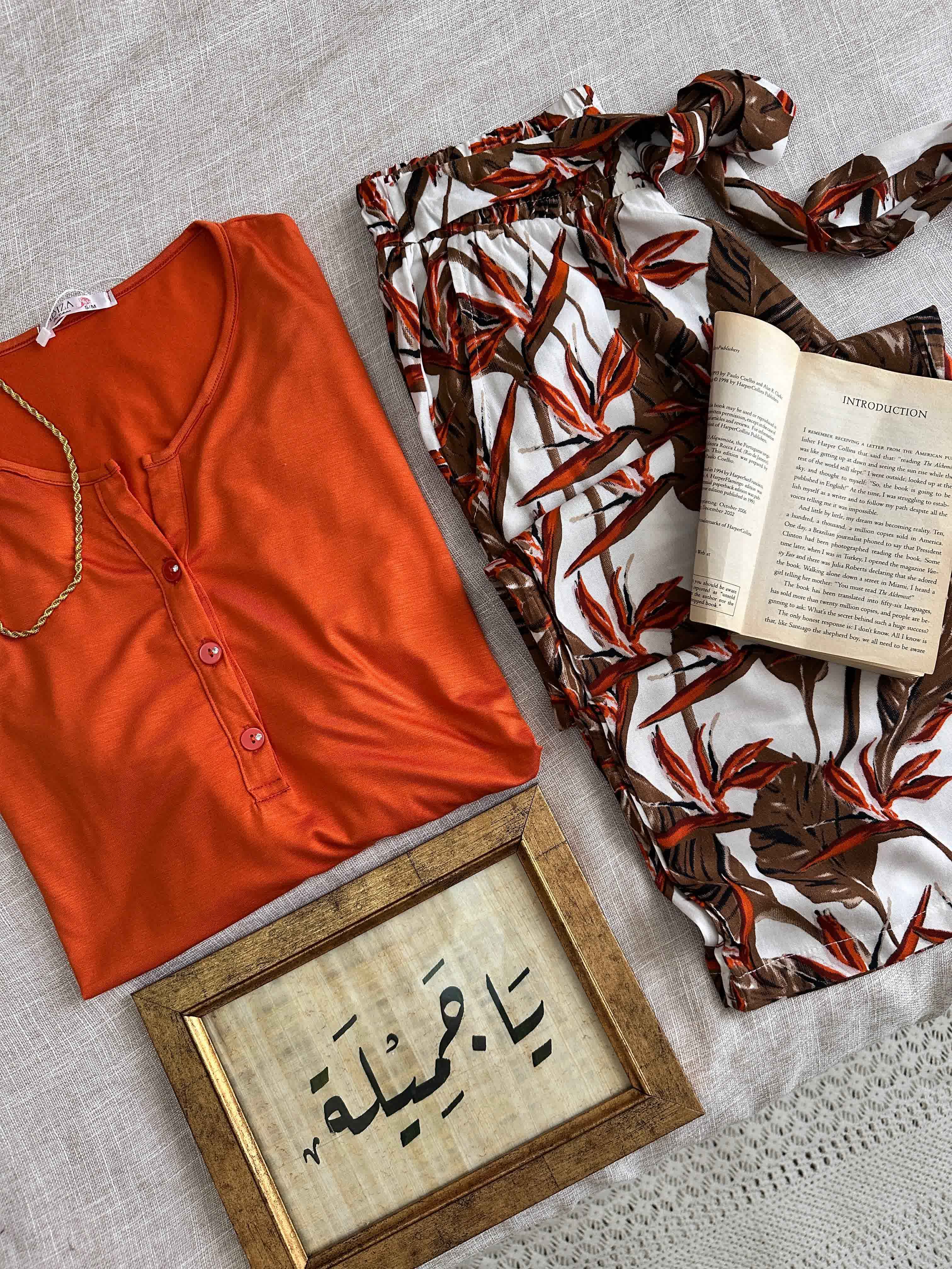 Homewear Ibiza orange boutons perlé