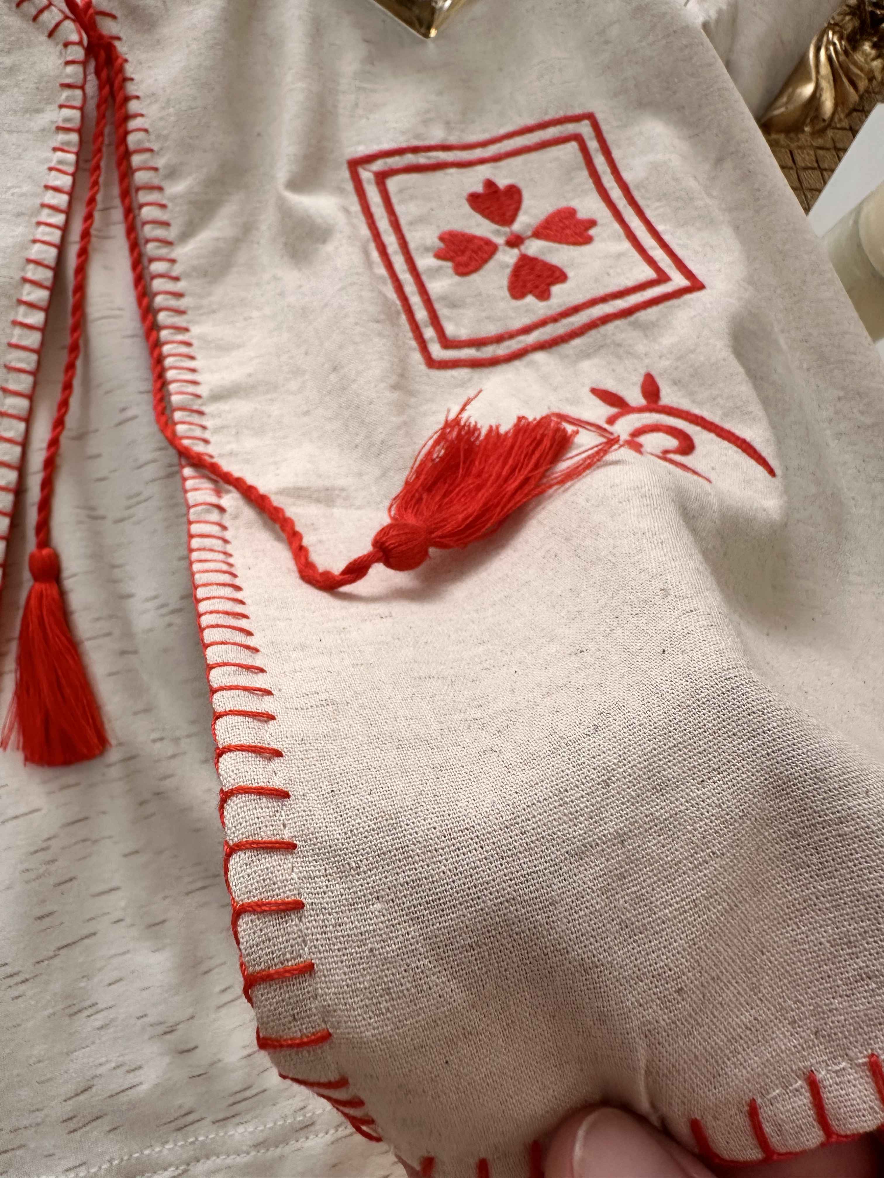 3pcs lin broderie rouge 