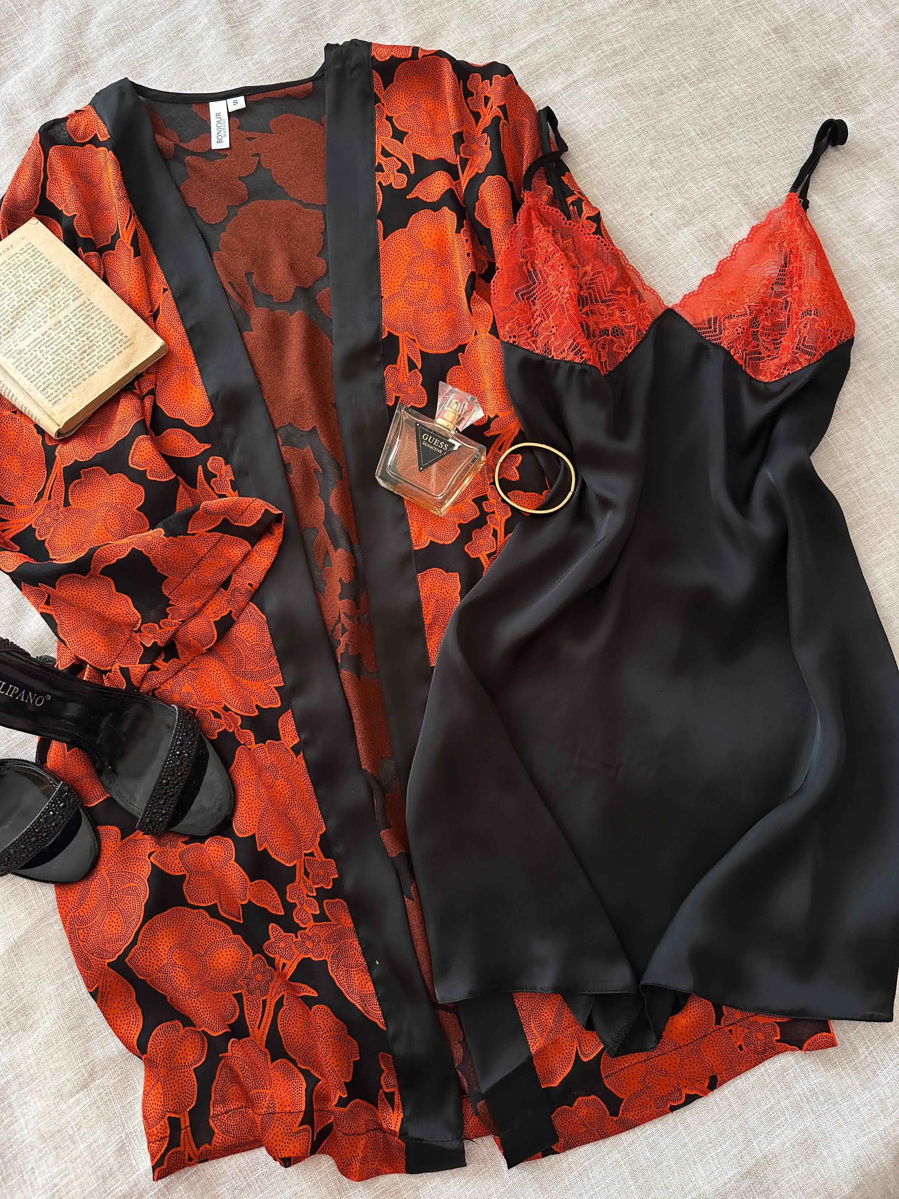 Deshabillé Bonjour noir/orange 