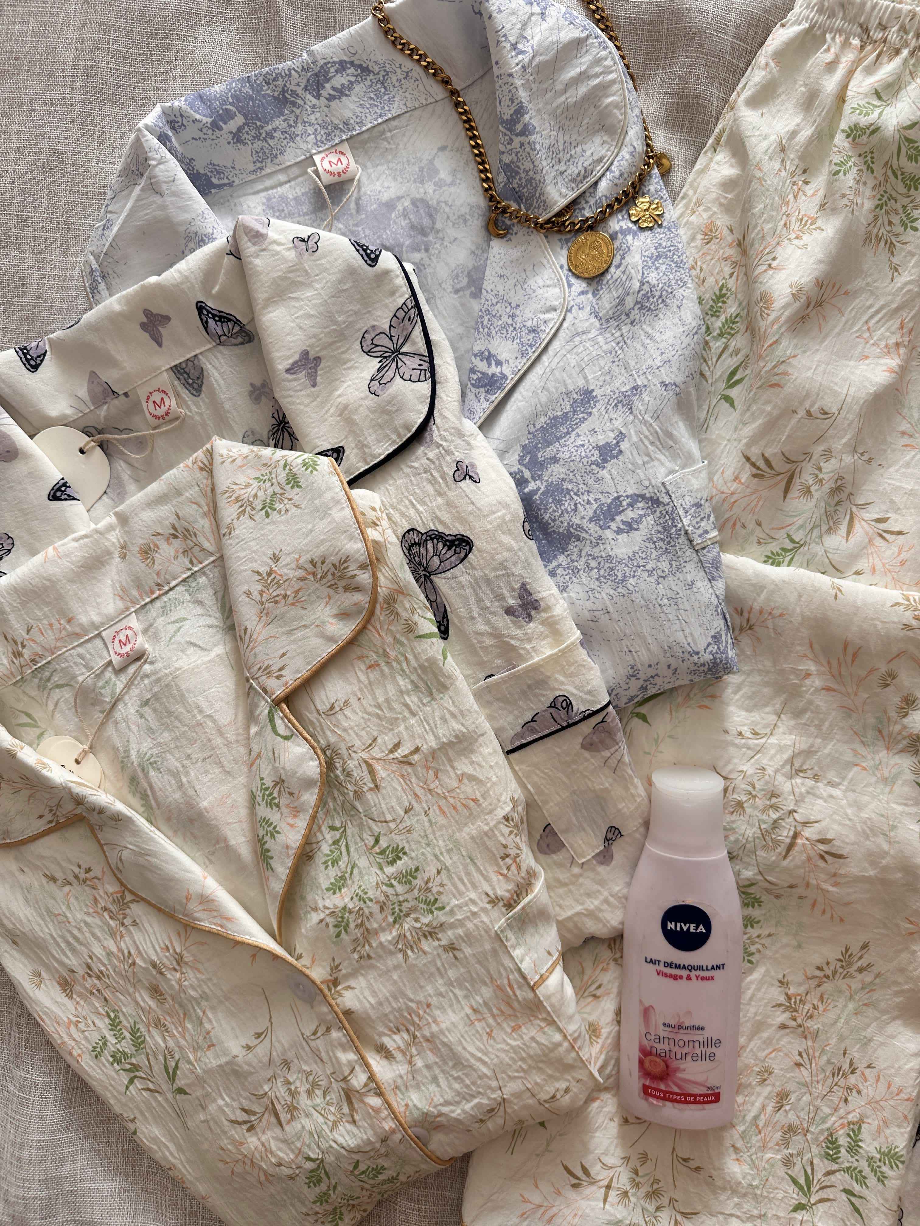 Pyjama coton crépé à manche 